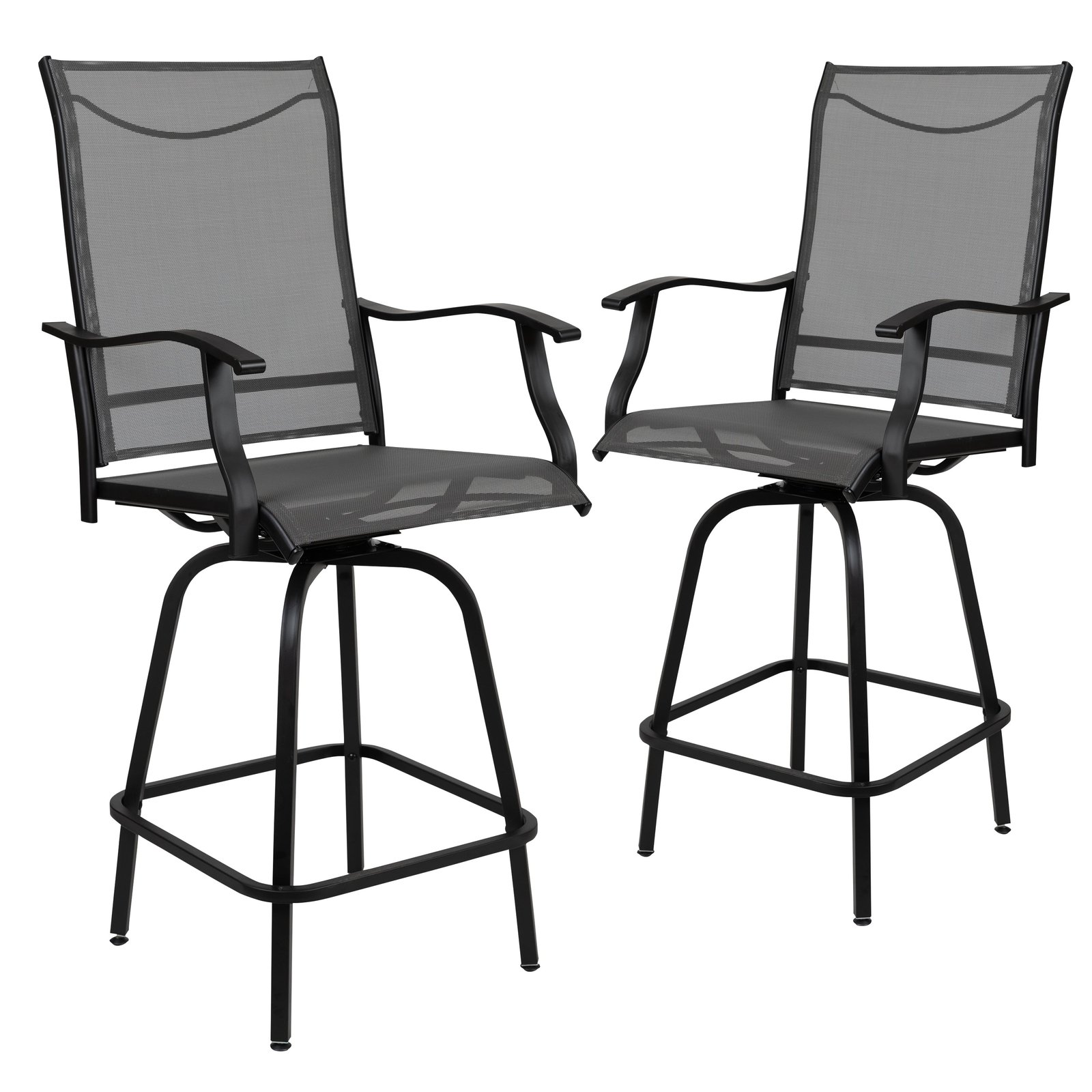Patio Bar Height Stools Set of 2, All-Weather Textilene Swivel Stools