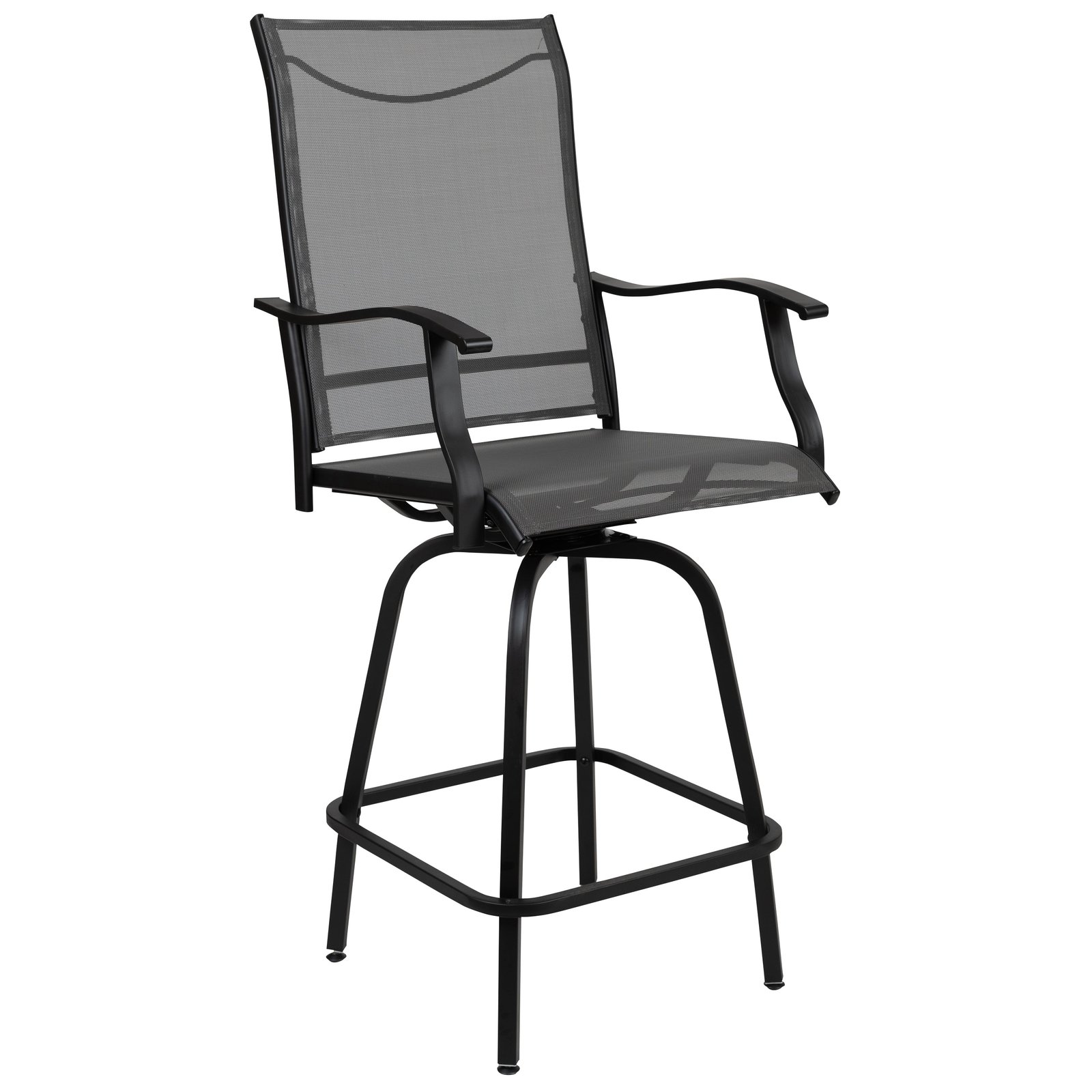 Patio Bar Height Stools Set of 2, All-Weather Textilene Swivel Stools