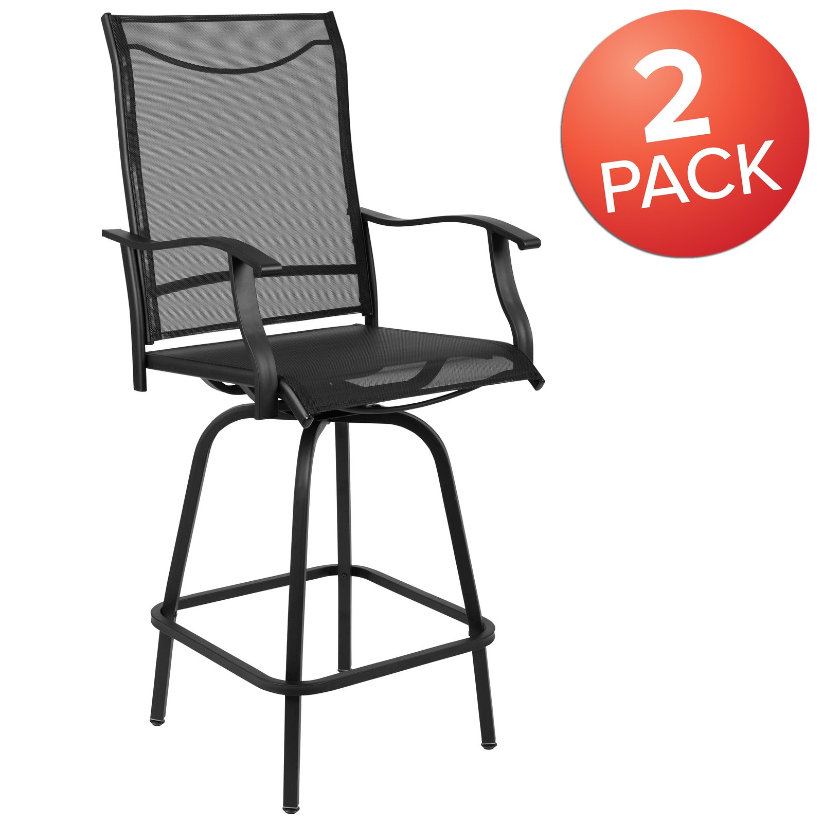 Patio Bar Height Stools Set of 2, All-Weather Textilene Swivel Stools