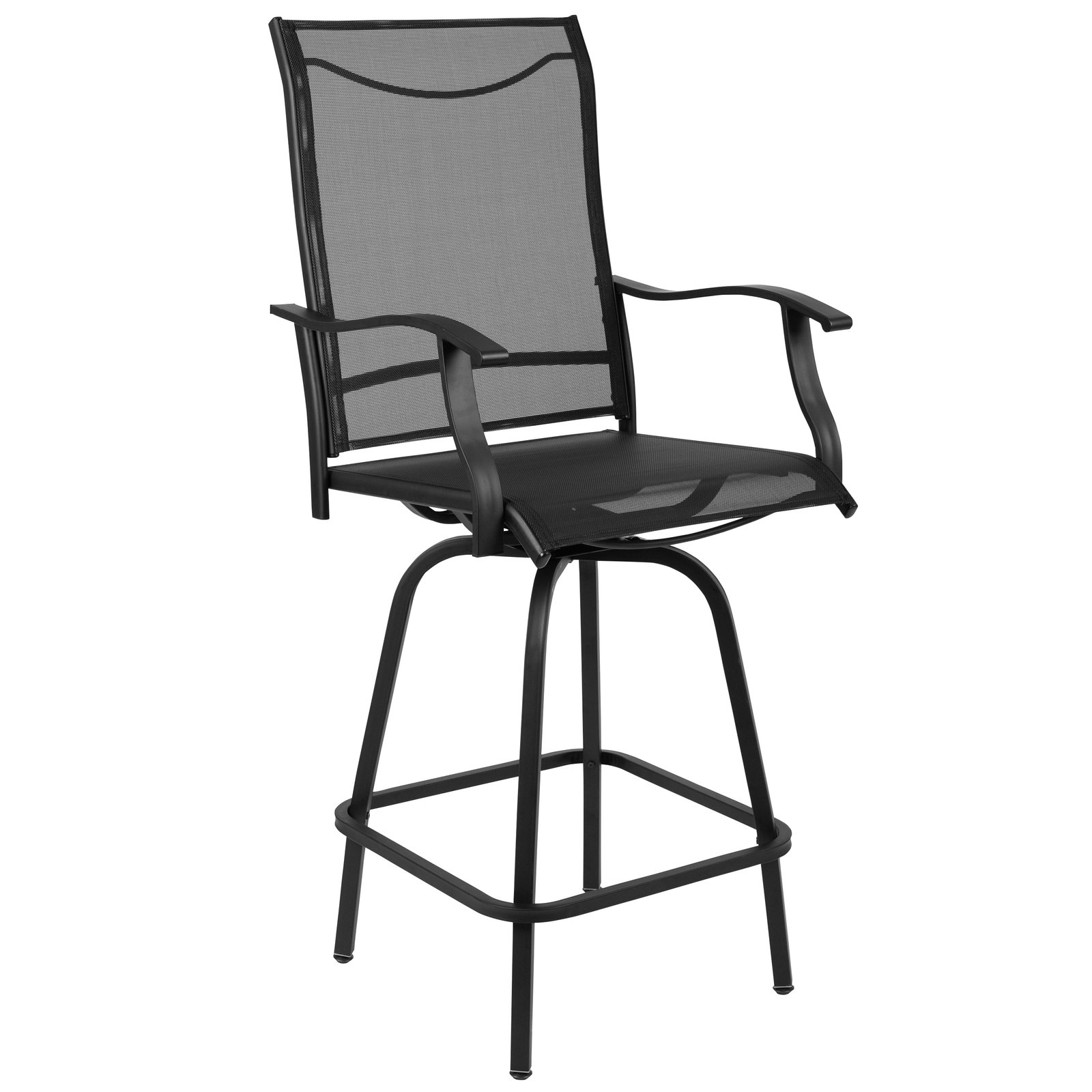 Patio Bar Height Stools Set of 2, All-Weather Textilene Swivel Stools