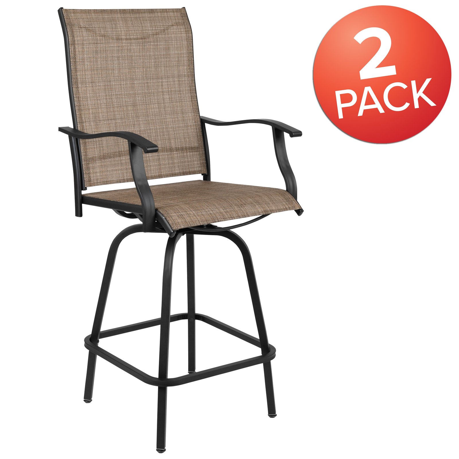 Patio Bar Height Stools Set of 2, All-Weather Textilene Swivel Stools