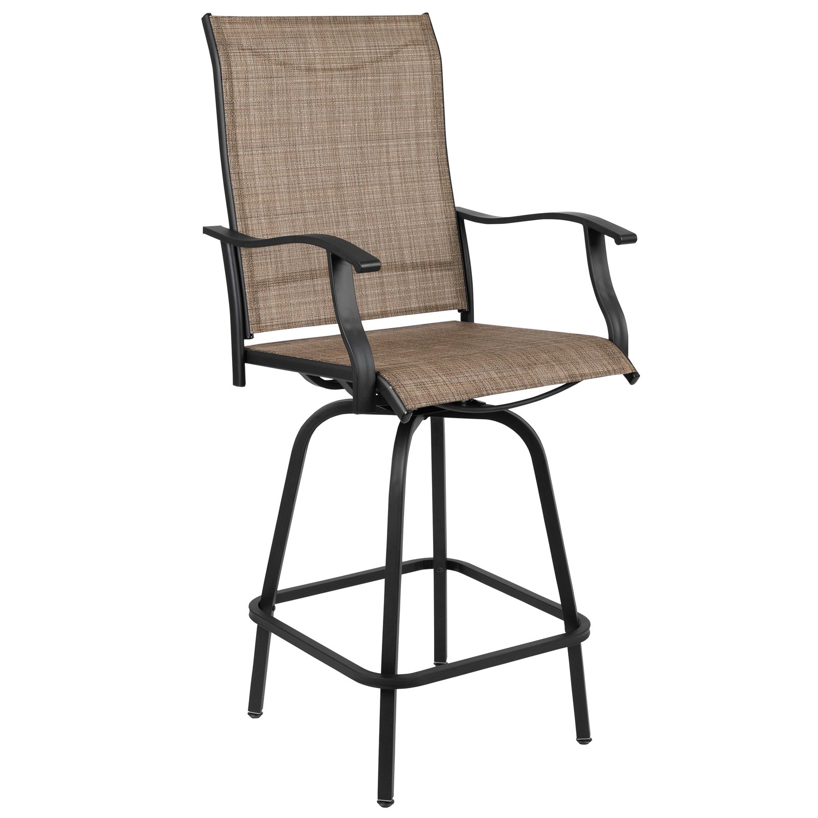 Patio Bar Height Stools Set of 2, All-Weather Textilene Swivel Stools