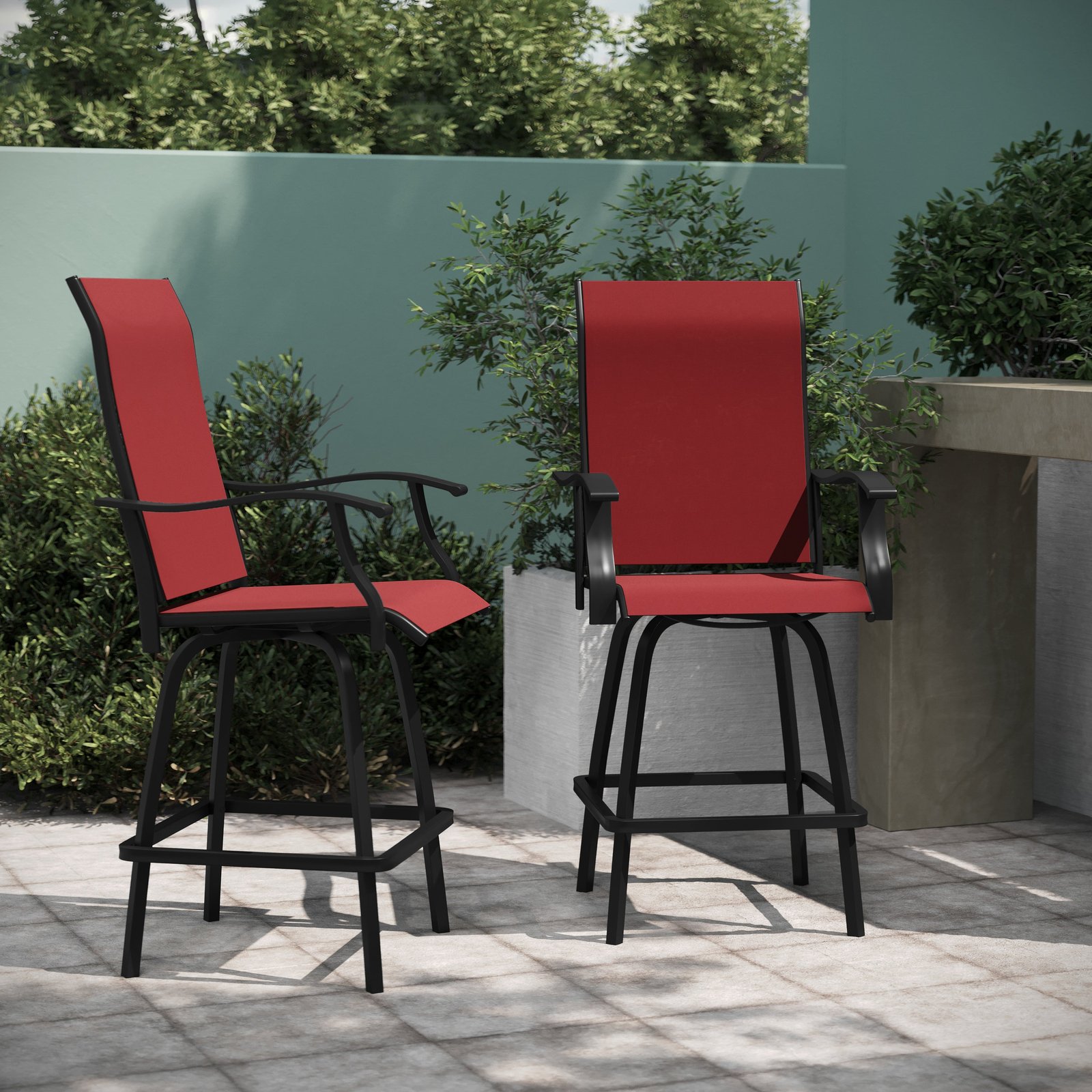 Patio Bar Height Stools Set of 2, All-Weather Textilene Swivel Stools
