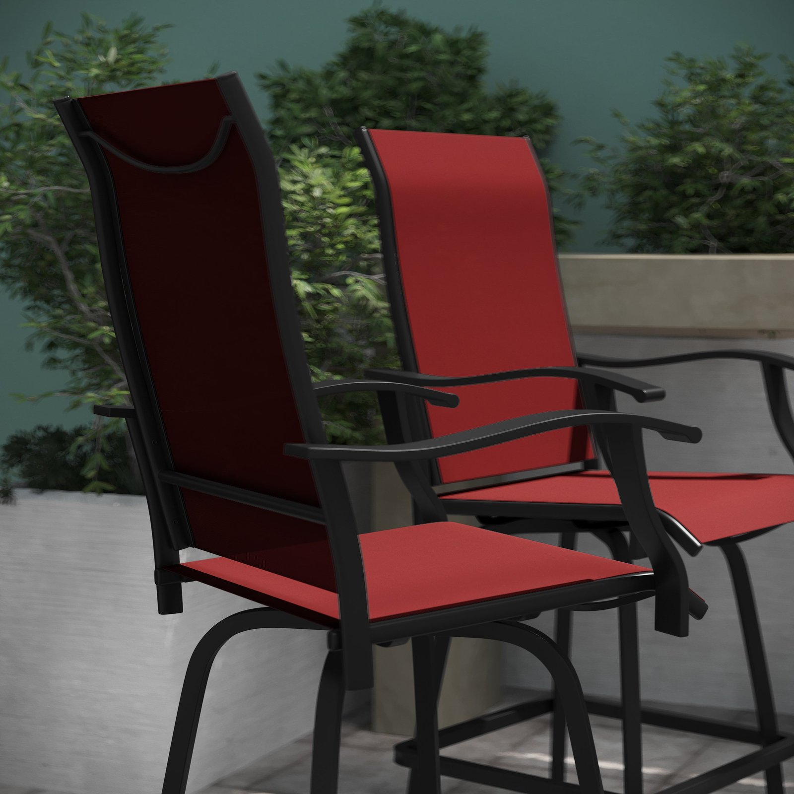 Patio Bar Height Stools Set of 2, All-Weather Textilene Swivel Stools