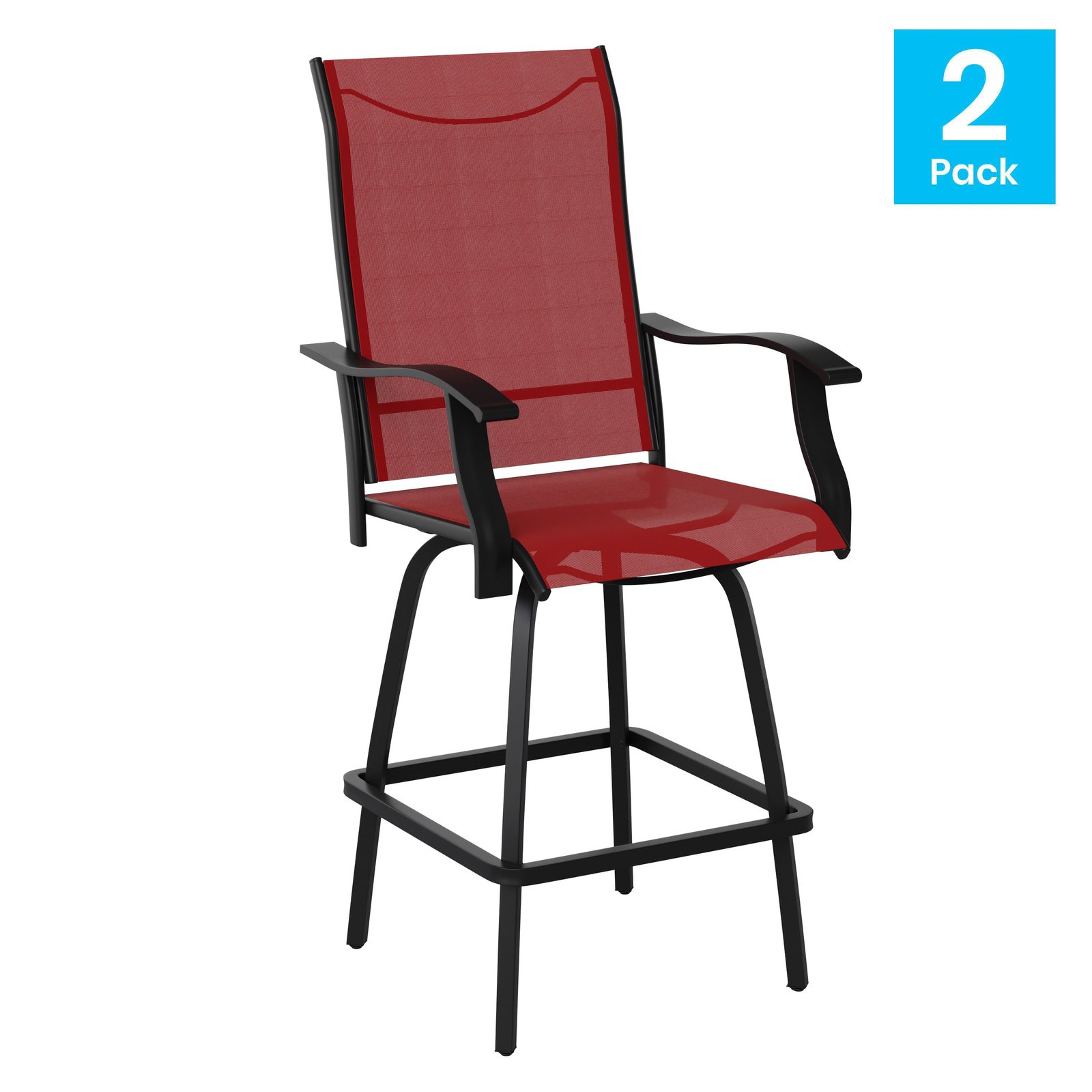 Patio Bar Height Stools Set of 2, All-Weather Textilene Swivel Stools