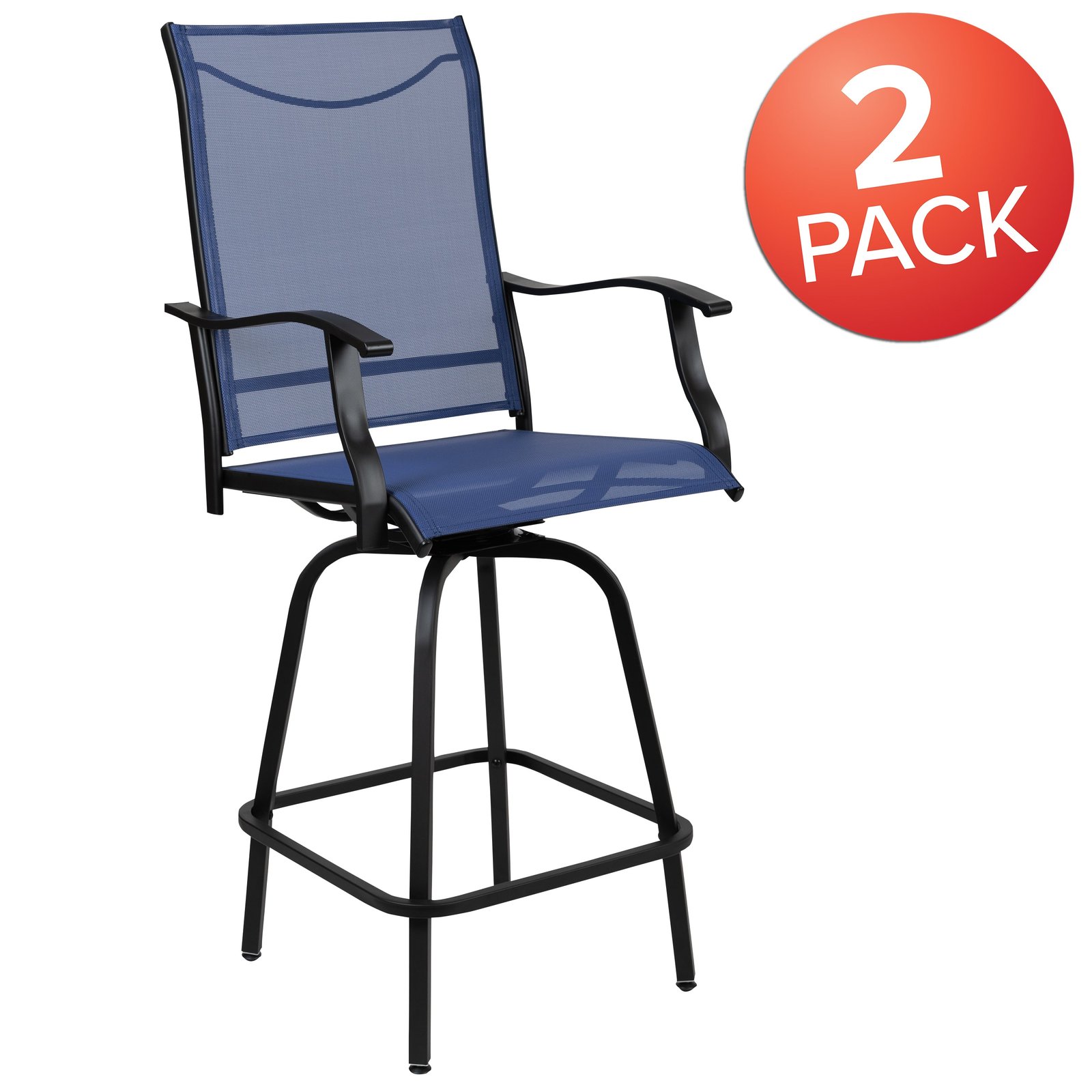 Patio Bar Height Stools Set of 2, All-Weather Textilene Swivel Stools