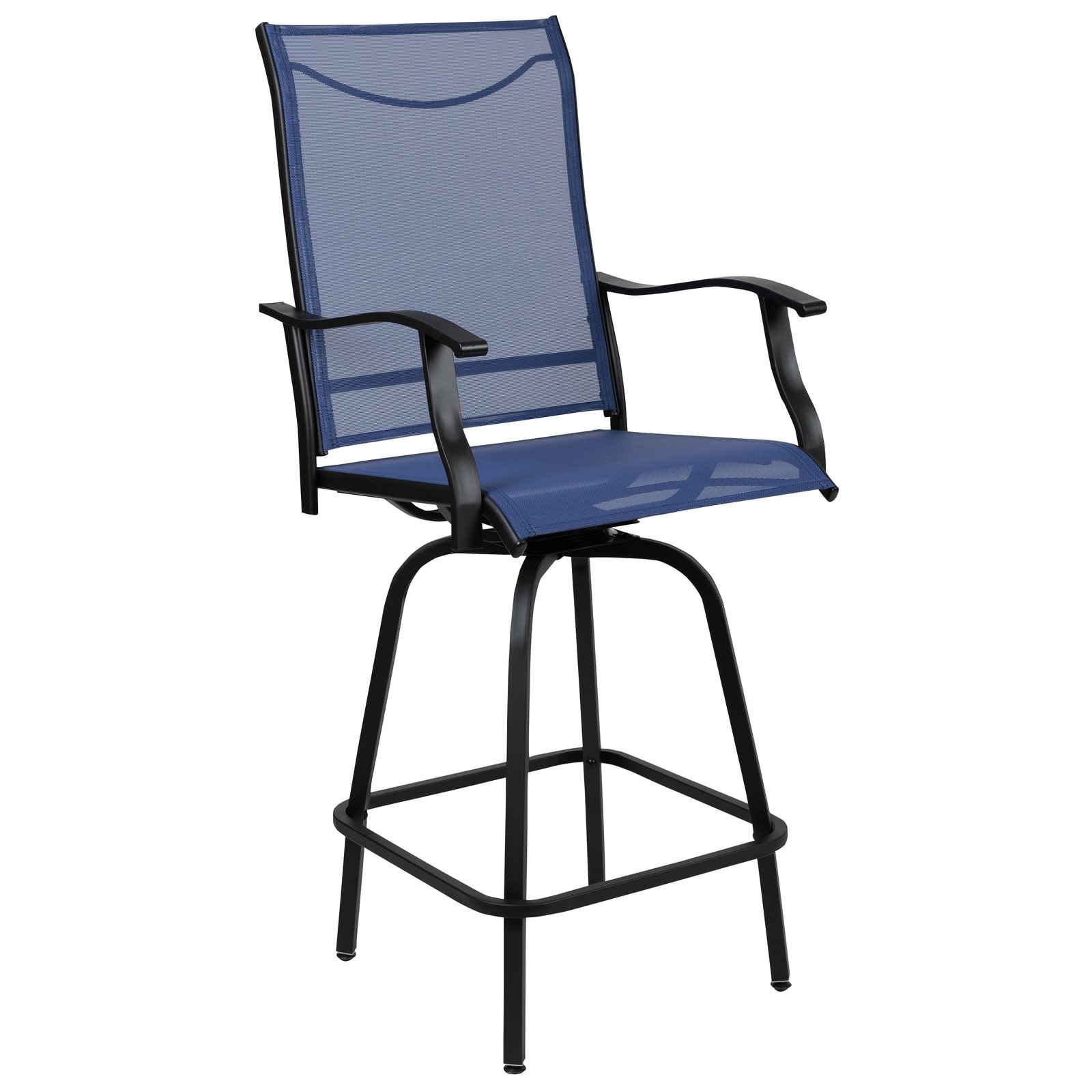 Patio Bar Height Stools Set of 2, All-Weather Textilene Swivel Stools