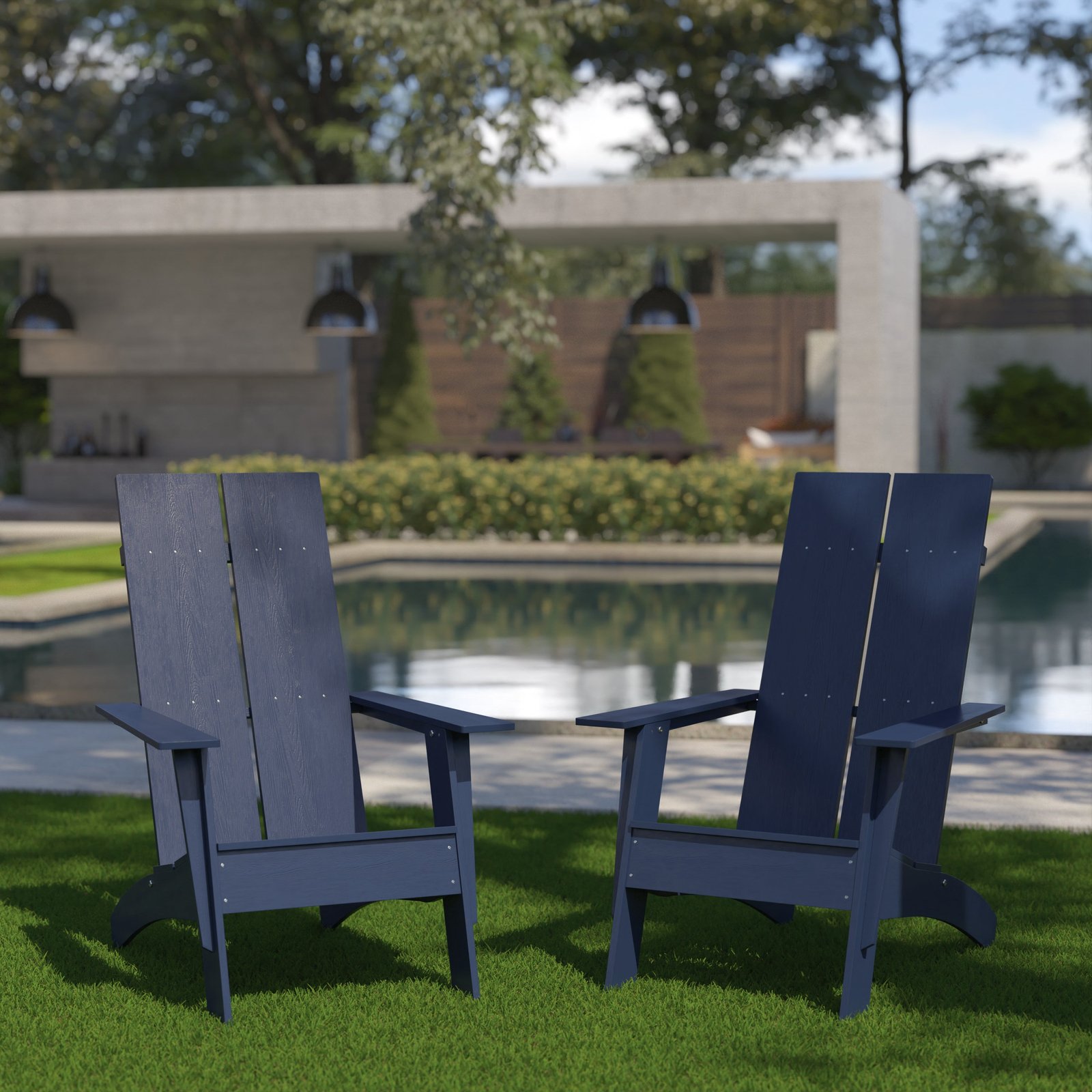 Set of 2 Modern Dual Slat Back Indoor/Outdoor Adirondack Style Chairs