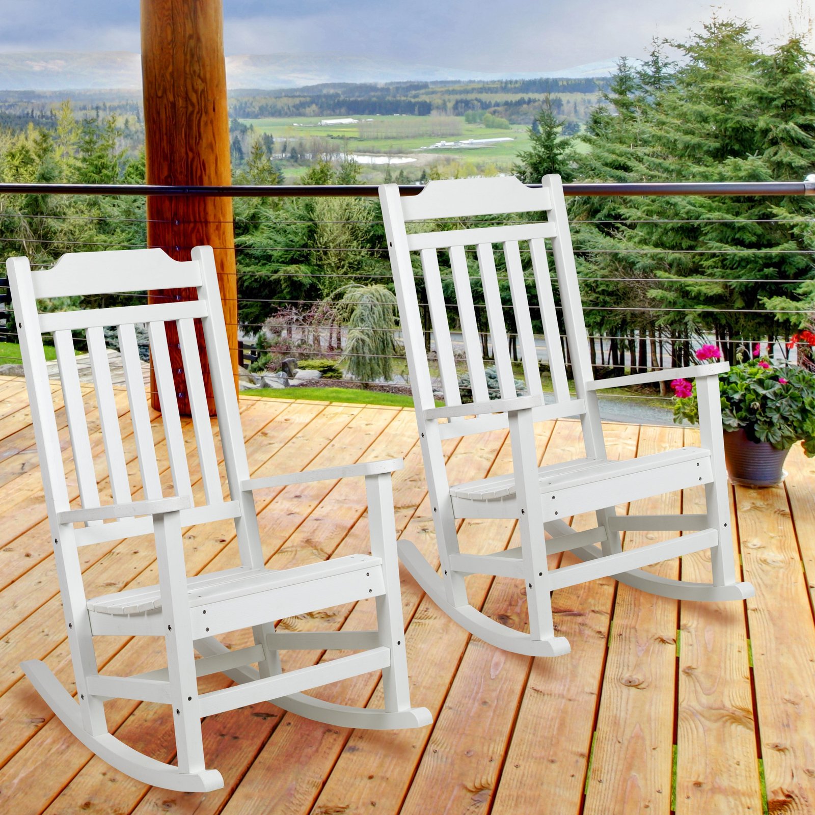 Set of 2 All-Weather Poly Resin Faux Wood Rocking Chairs for Porch &Patio