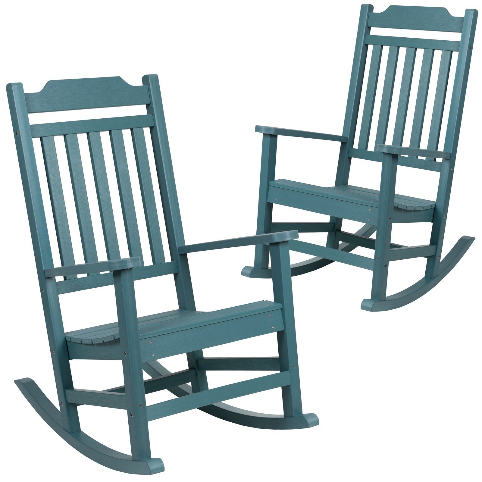 Set of 2 All-Weather Poly Resin Faux Wood Rocking Chairs for Porch &Patio