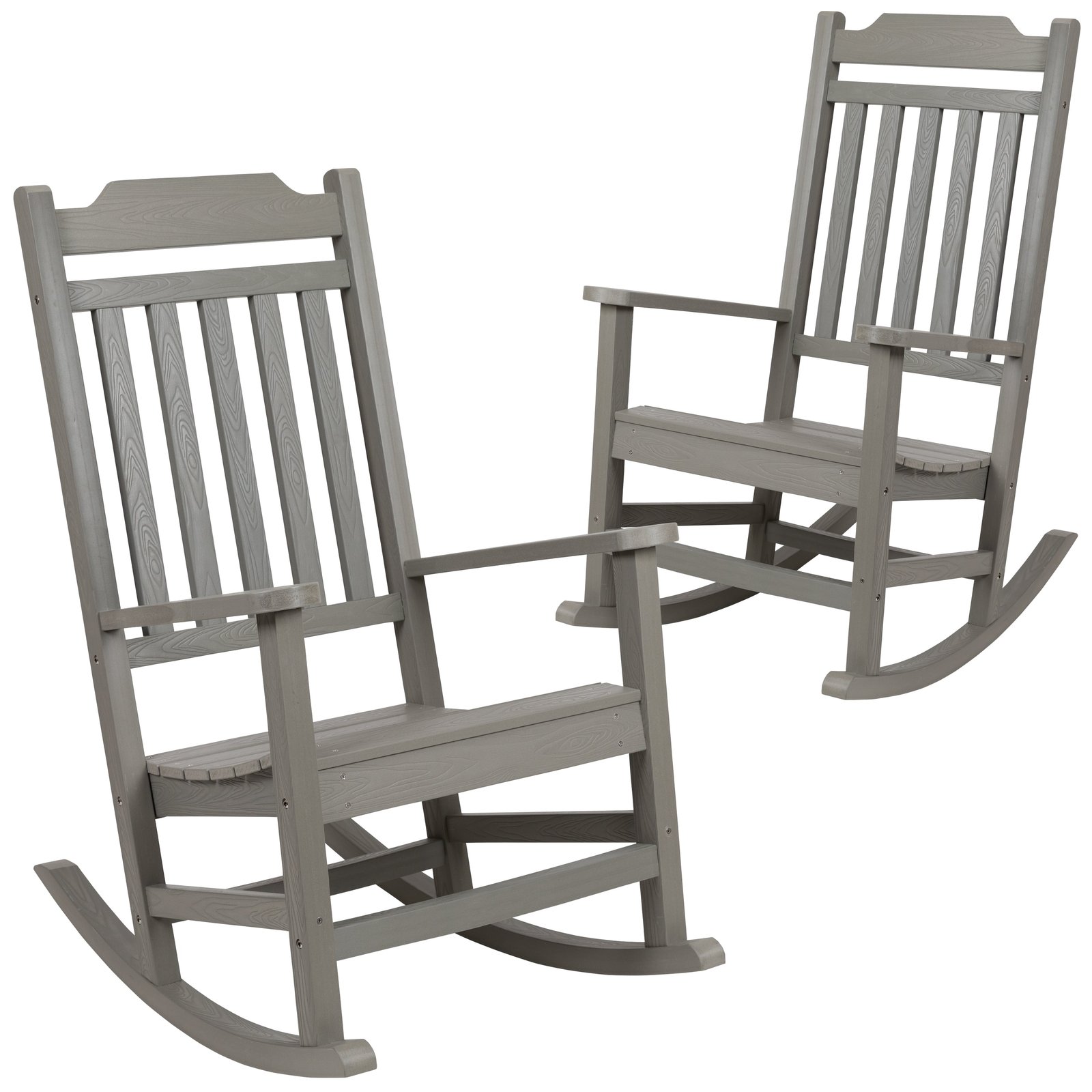 Set of 2 All-Weather Poly Resin Faux Wood Rocking Chairs for Porch &Patio