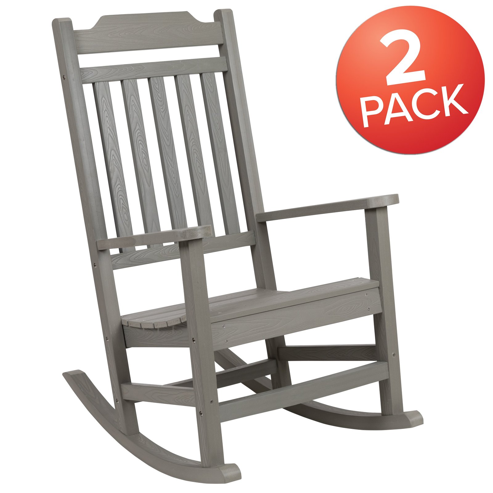 Set of 2 All-Weather Poly Resin Faux Wood Rocking Chairs for Porch &Patio