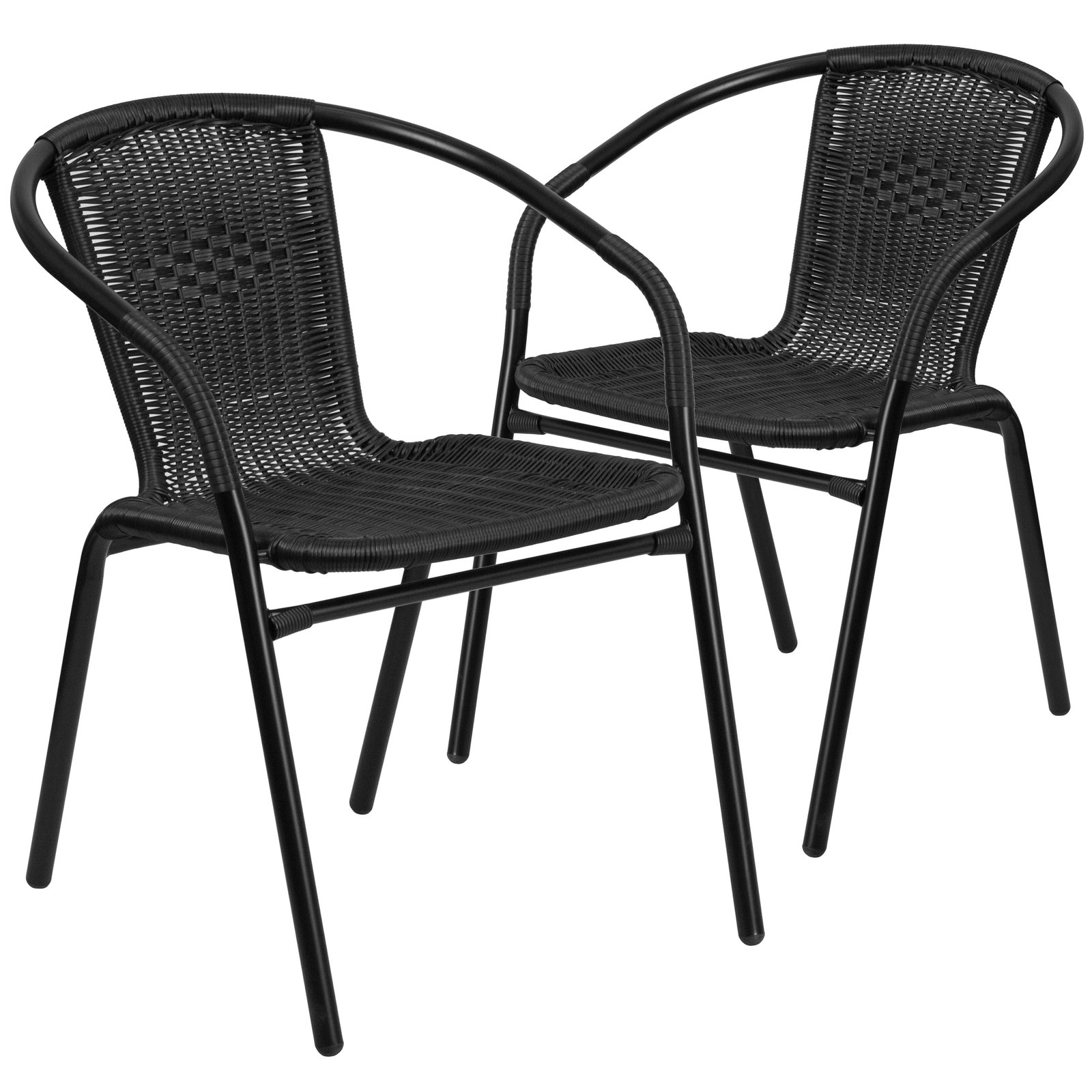 2 Pack Rattan Indoor-Outdoor Restaurant Stack Chair with Curved Back