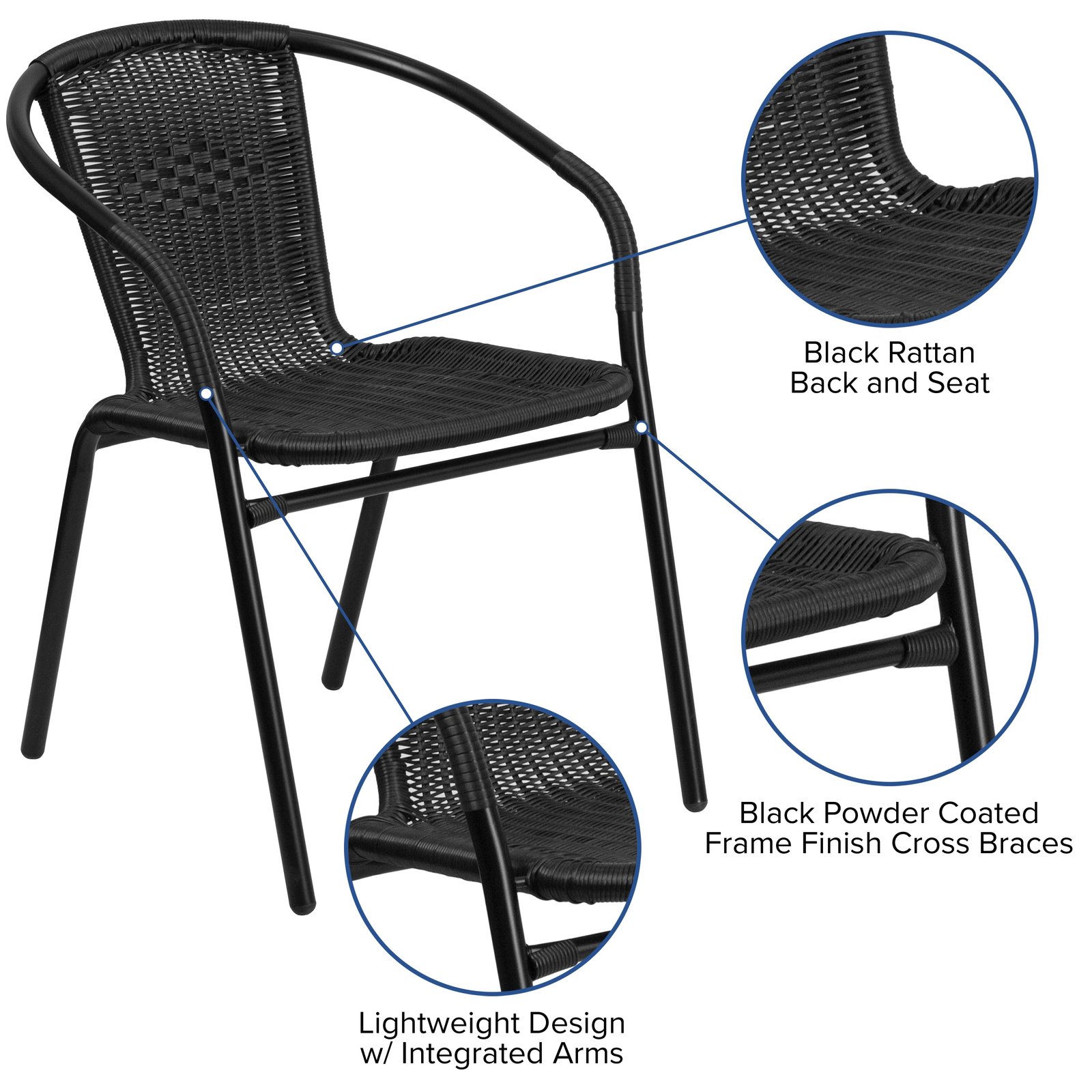 2 Pack Rattan Indoor-Outdoor Restaurant Stack Chair with Curved Back
