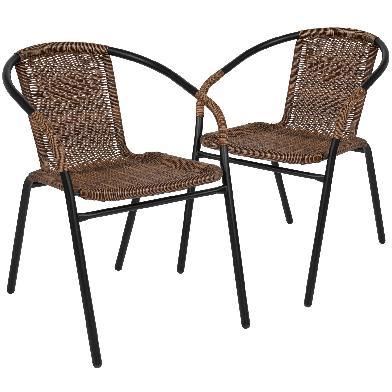 2 Pack Rattan Indoor-Outdoor Restaurant Stack Chair with Curved Back