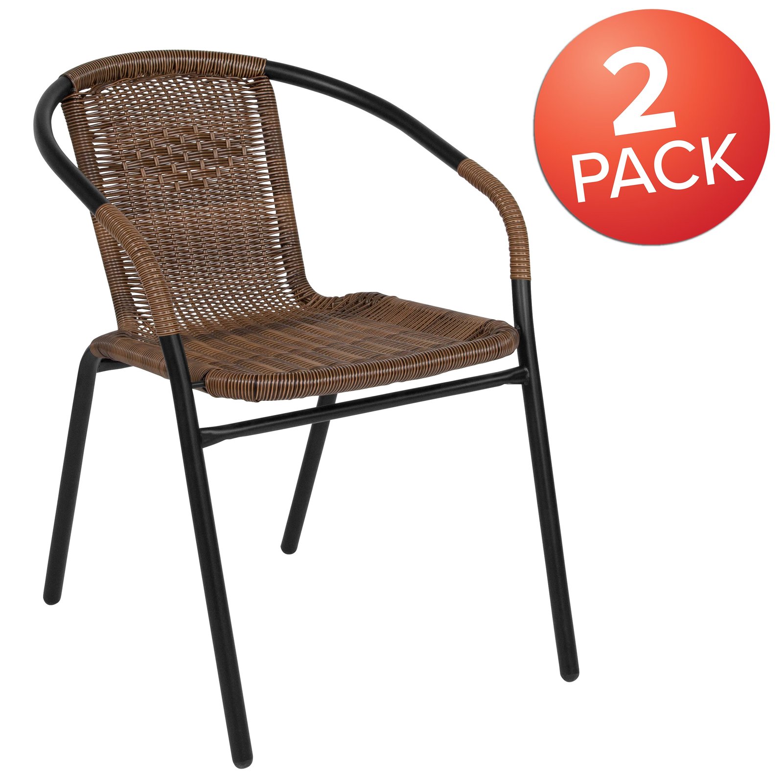 2 Pack Rattan Indoor-Outdoor Restaurant Stack Chair with Curved Back