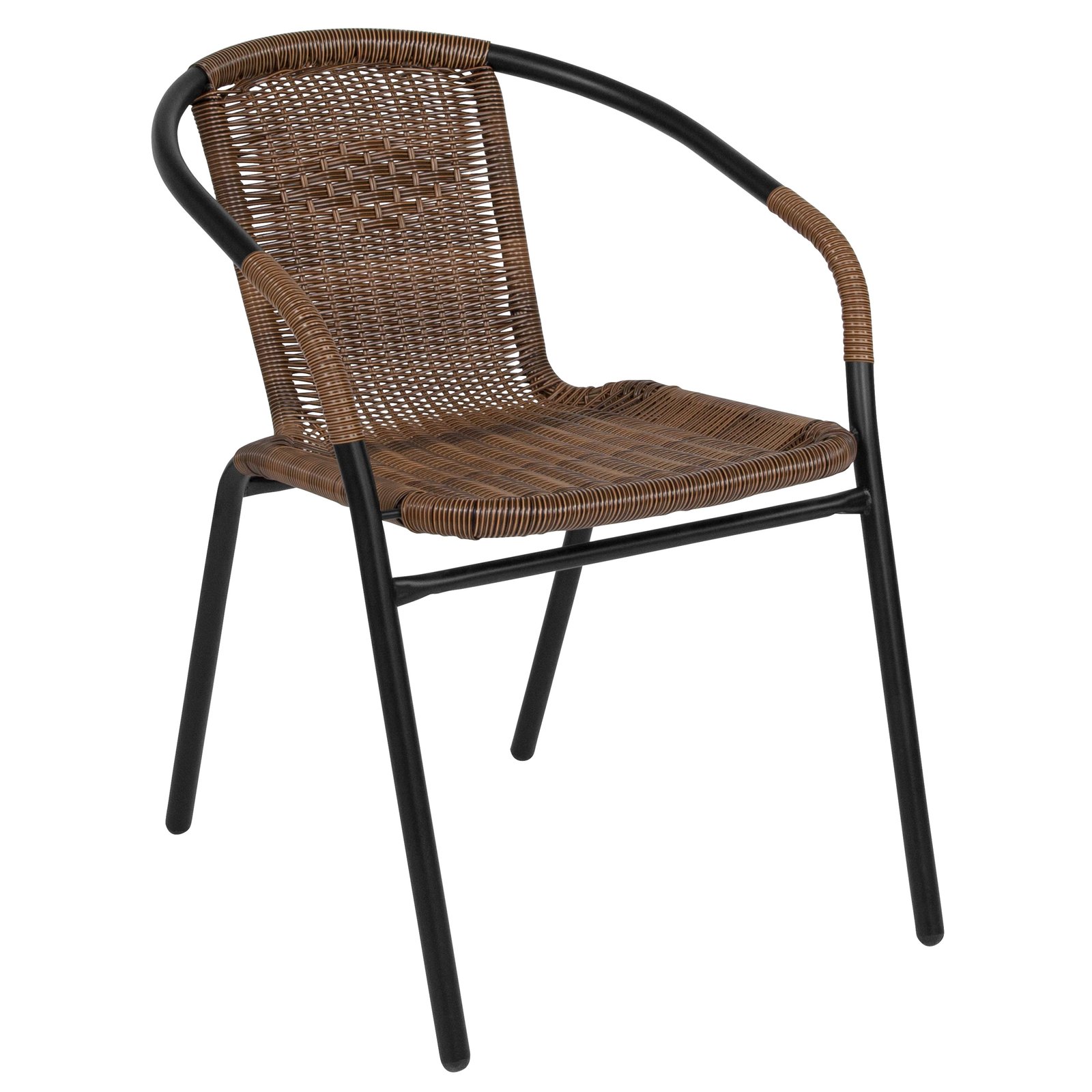 2 Pack Rattan Indoor-Outdoor Restaurant Stack Chair with Curved Back