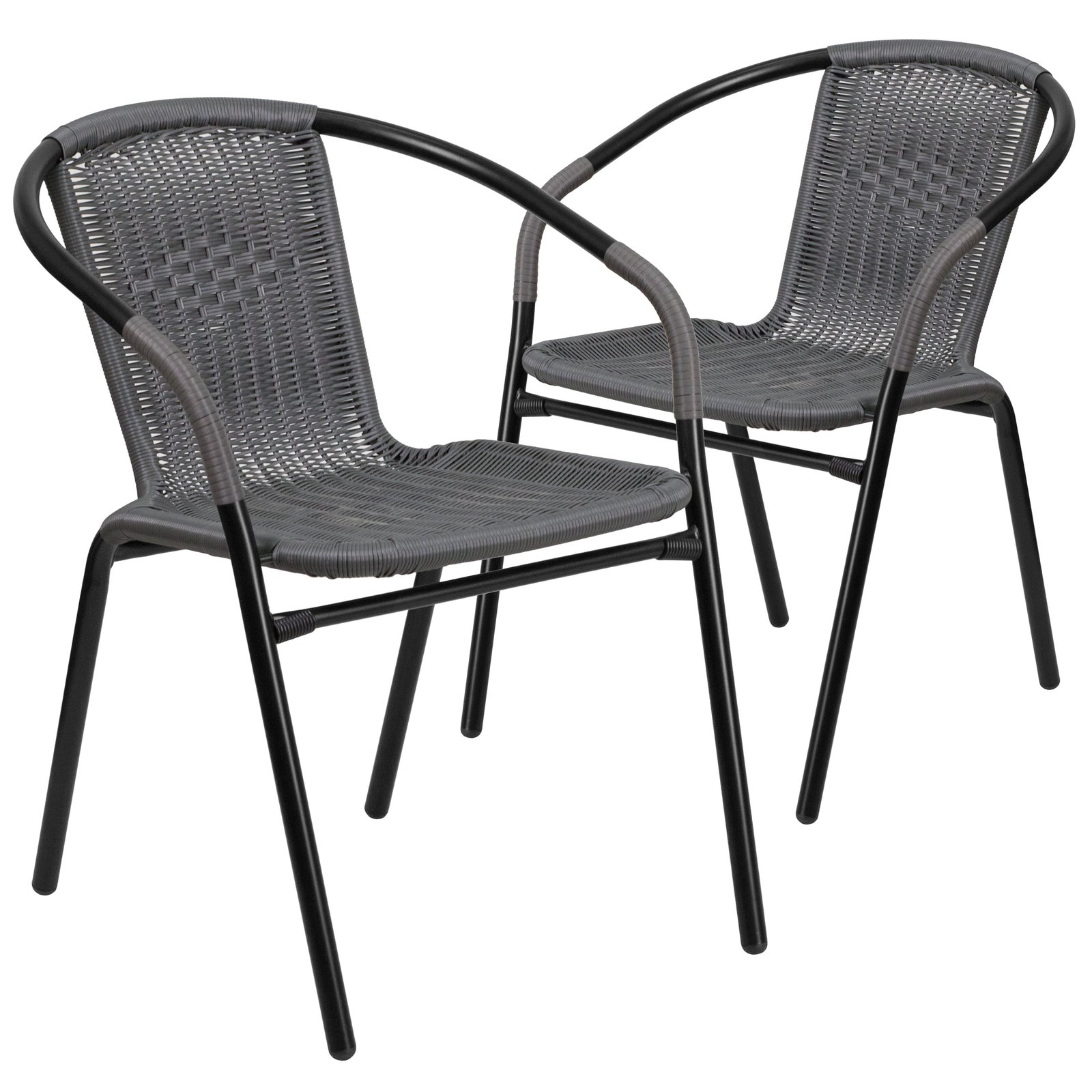 2 Pack Rattan Indoor-Outdoor Restaurant Stack Chair with Curved Back