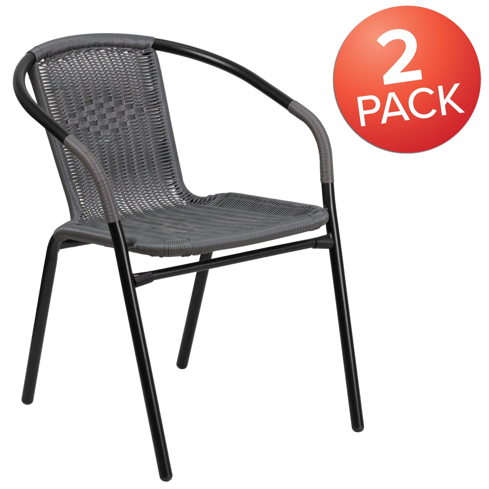 2 Pack Rattan Indoor-Outdoor Restaurant Stack Chair with Curved Back