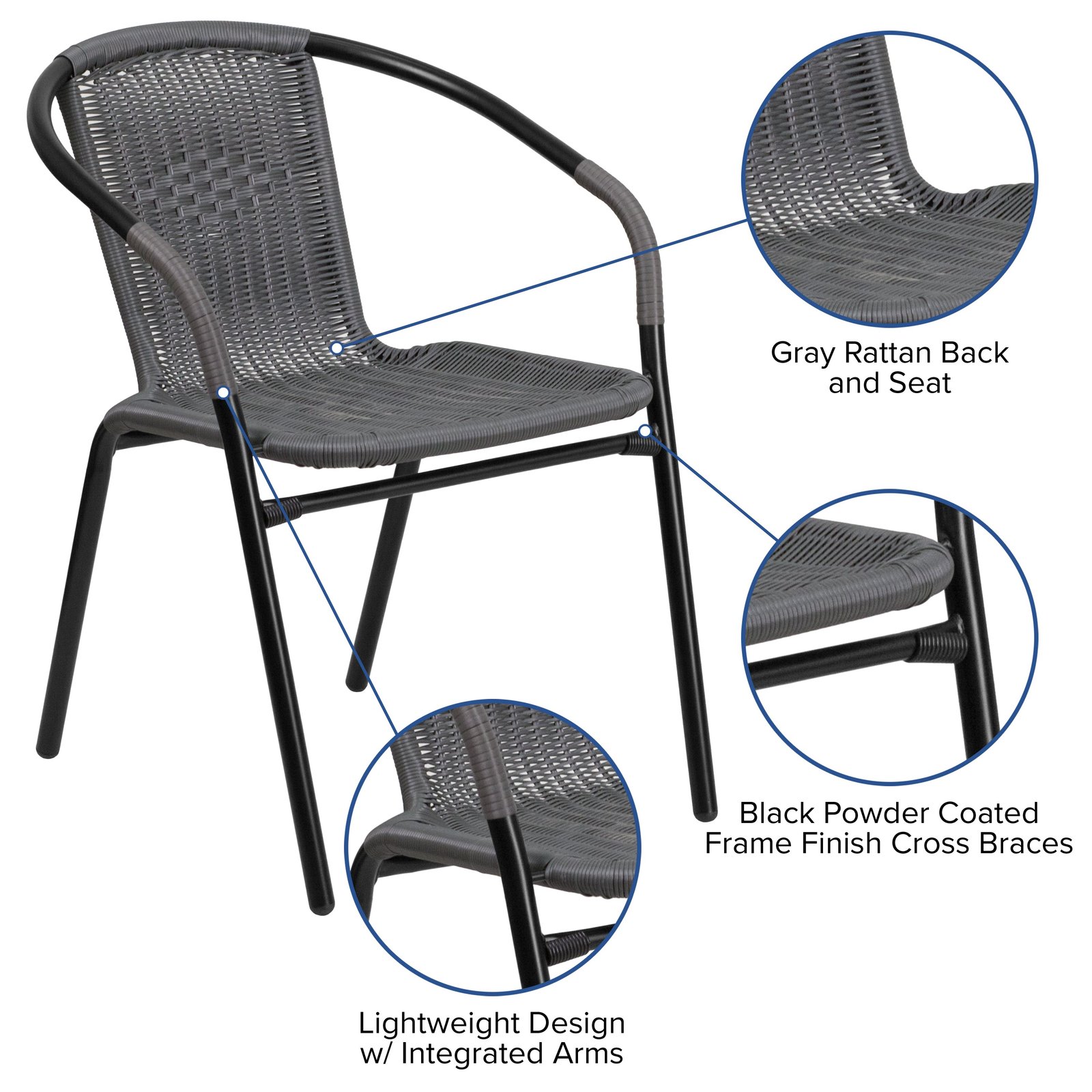 2 Pack Rattan Indoor-Outdoor Restaurant Stack Chair with Curved Back