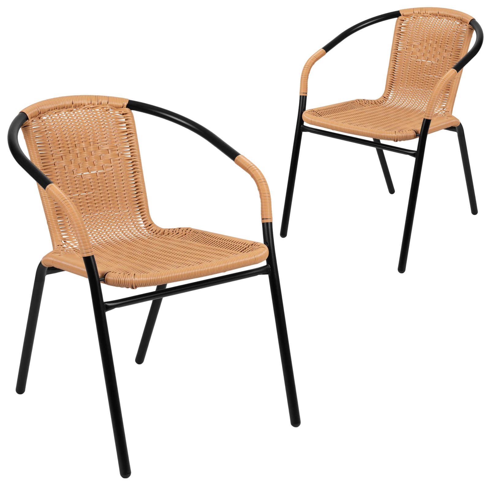 2 Pack Rattan Indoor-Outdoor Restaurant Stack Chair with Curved Back