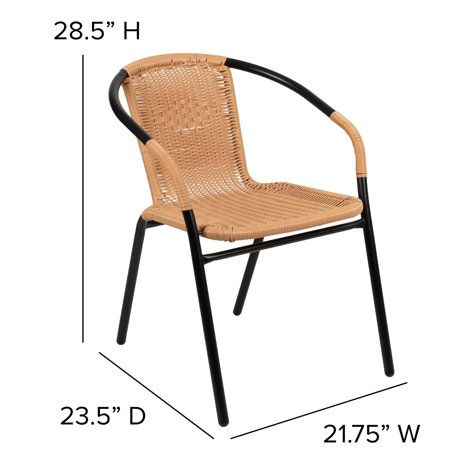 2 Pack Rattan Indoor-Outdoor Restaurant Stack Chair with Curved Back