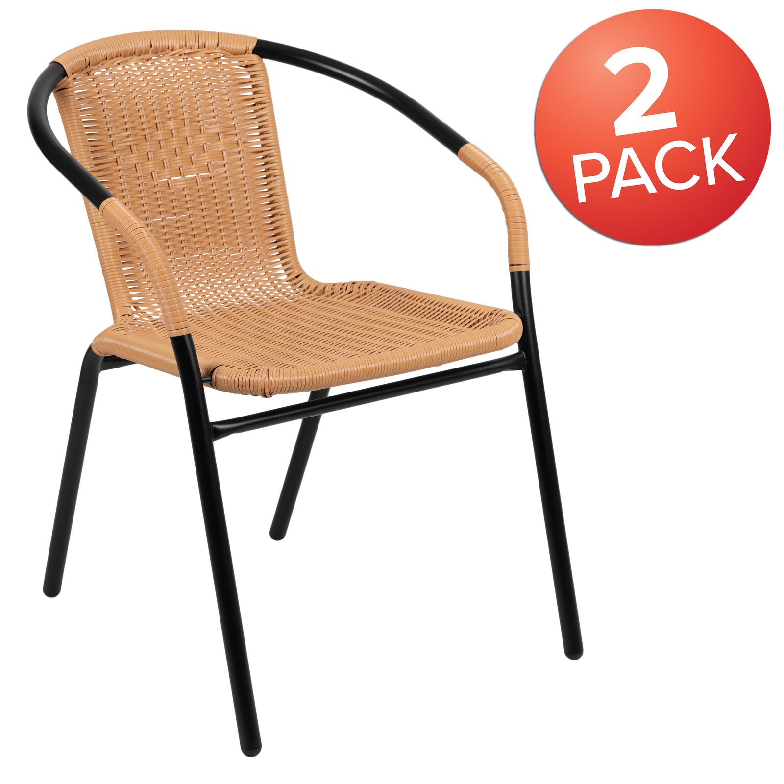 2 Pack Rattan Indoor-Outdoor Restaurant Stack Chair with Curved Back