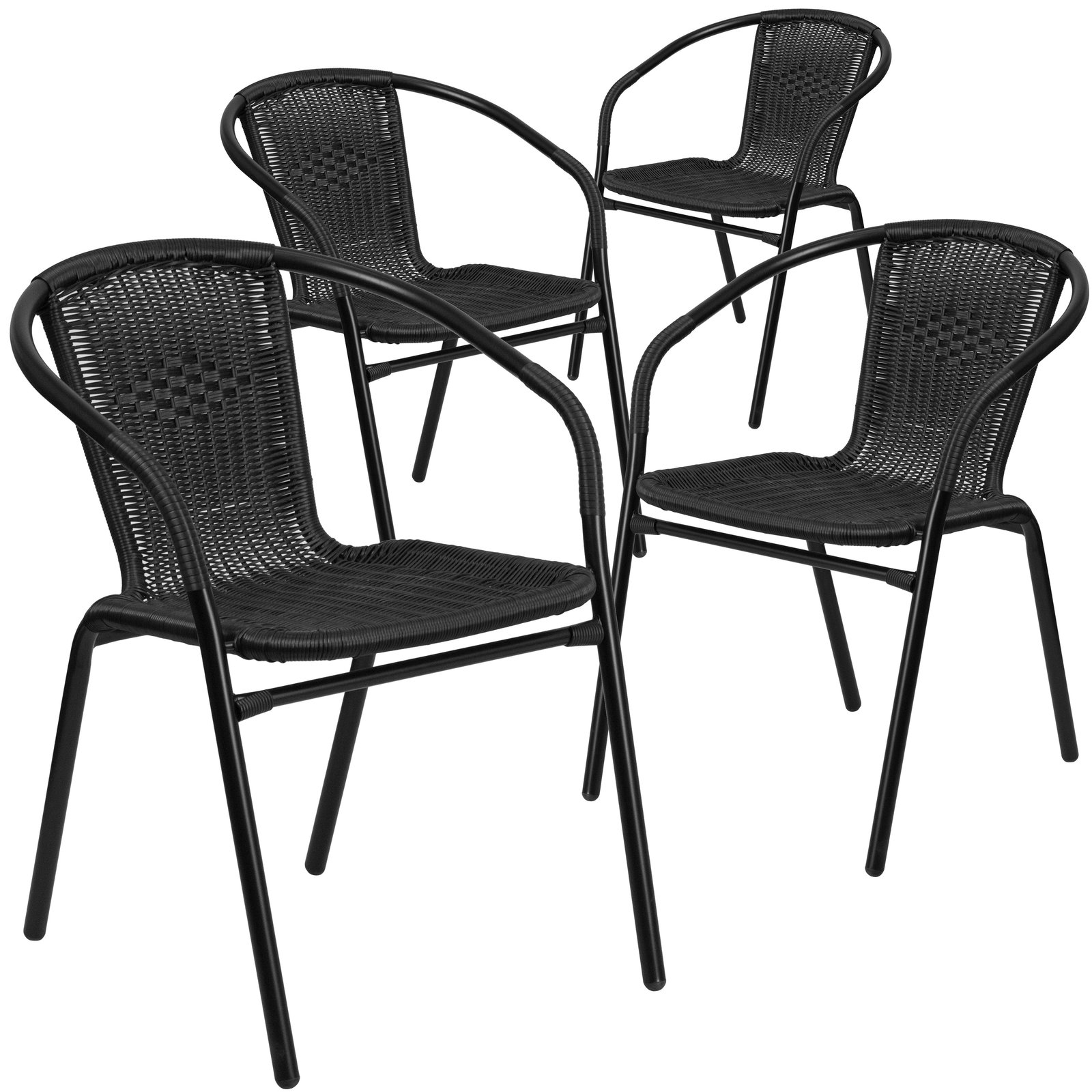 4 Pack Rattan Indoor-Outdoor Restaurant Stack Chair with Curved Back
