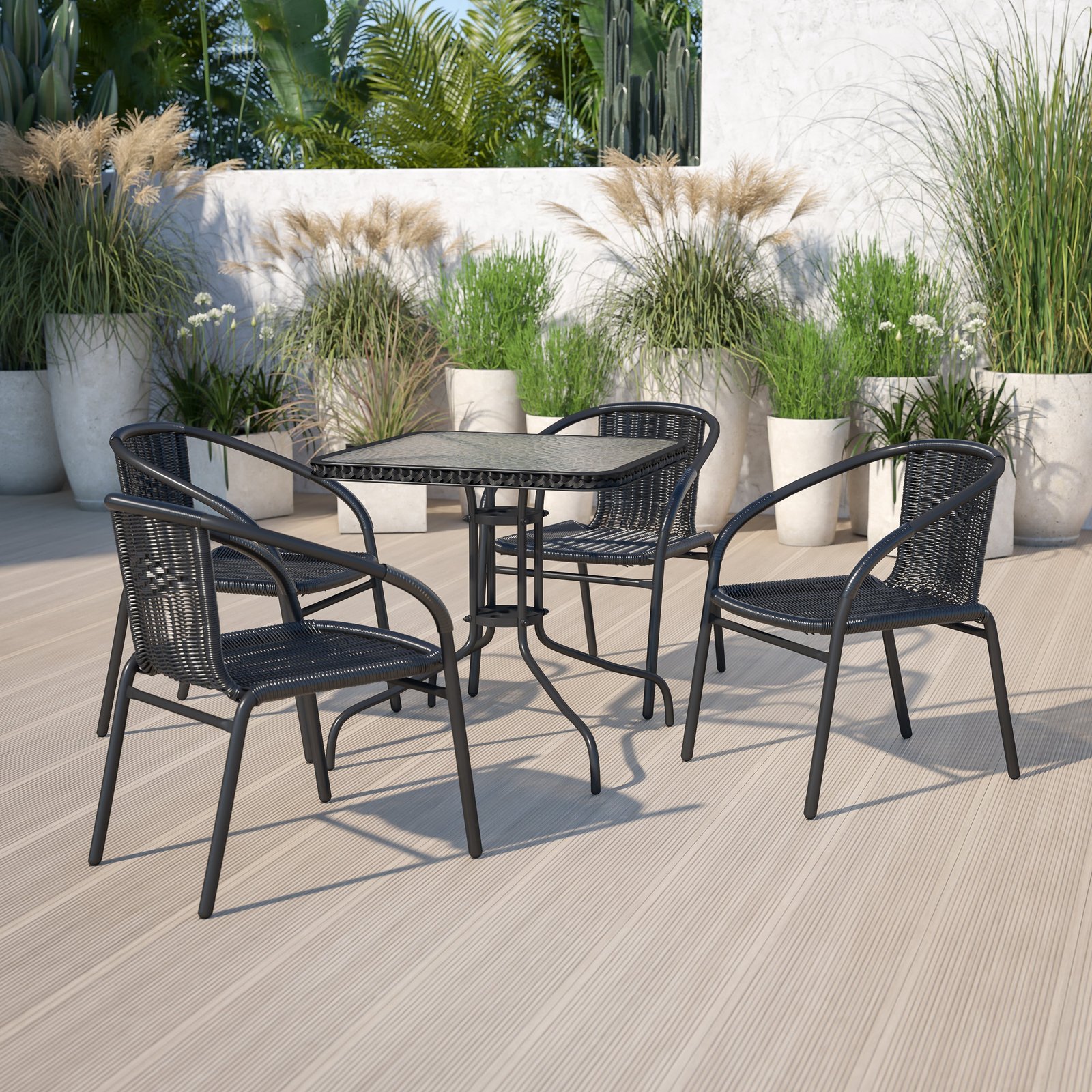 4 Pack Rattan Indoor-Outdoor Restaurant Stack Chair with Curved Back