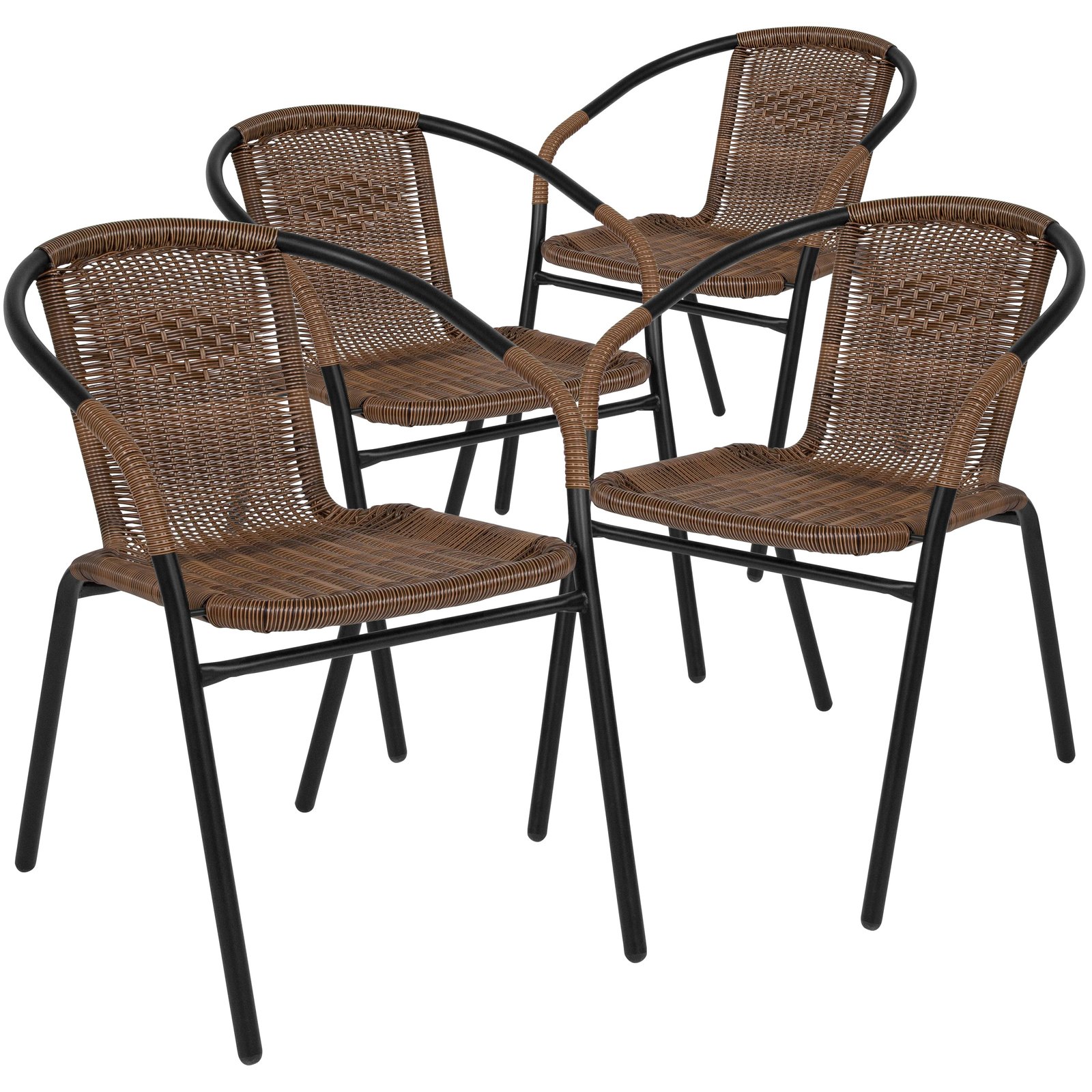 4 Pack Rattan Indoor-Outdoor Restaurant Stack Chair with Curved Back