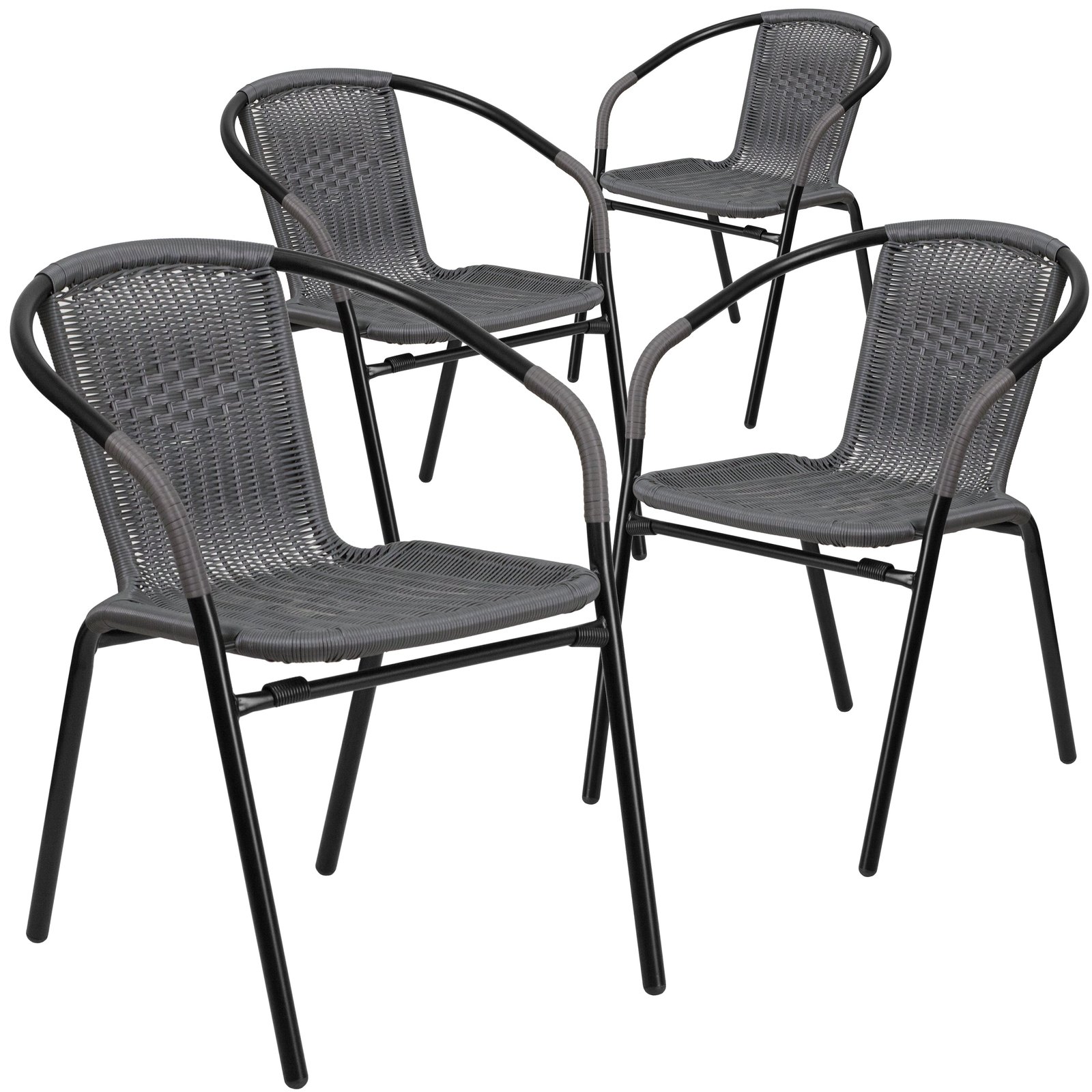 4 Pack Rattan Indoor-Outdoor Restaurant Stack Chair with Curved Back