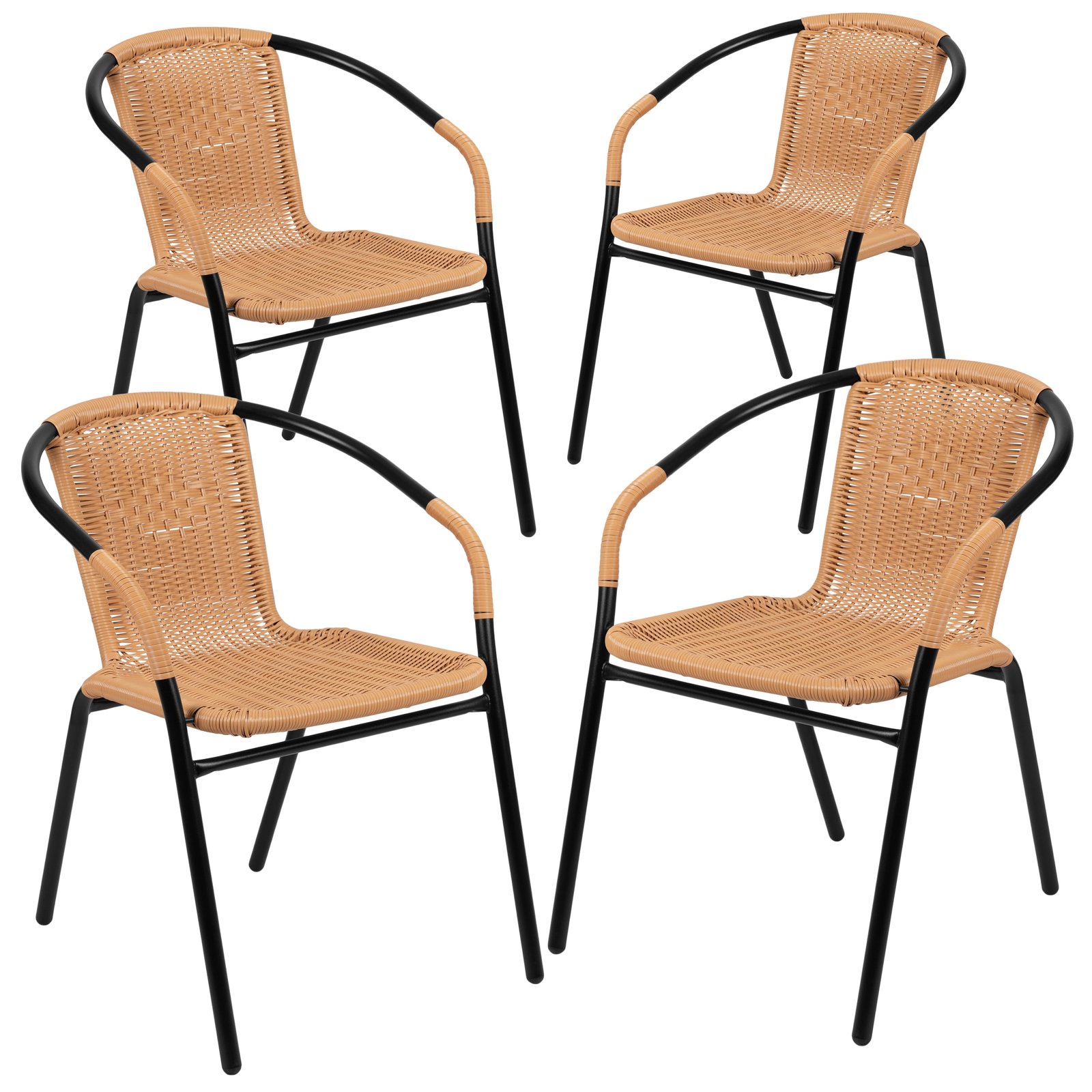 4 Pack Rattan Indoor-Outdoor Restaurant Stack Chair with Curved Back