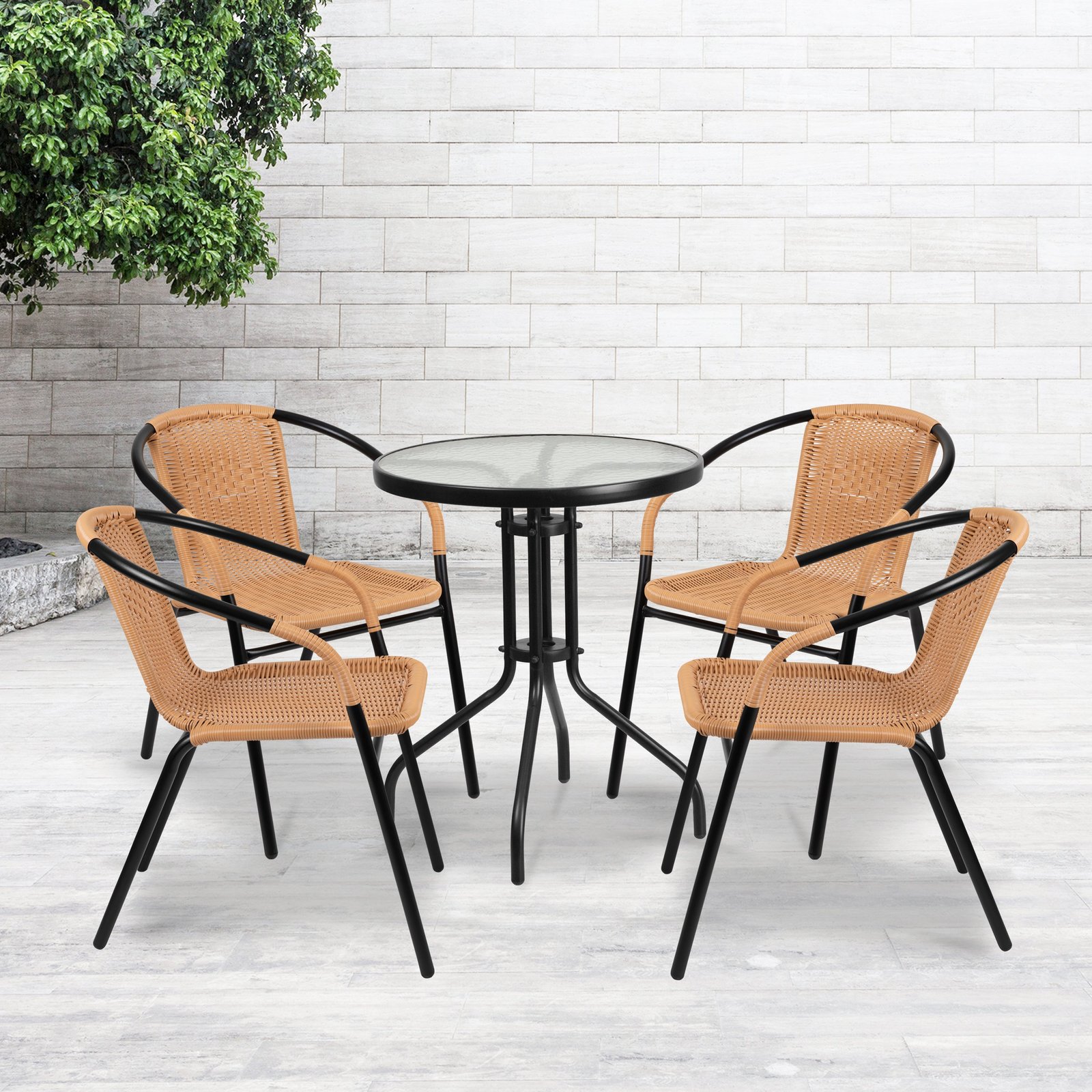 4 Pack Rattan Indoor-Outdoor Restaurant Stack Chair with Curved Back