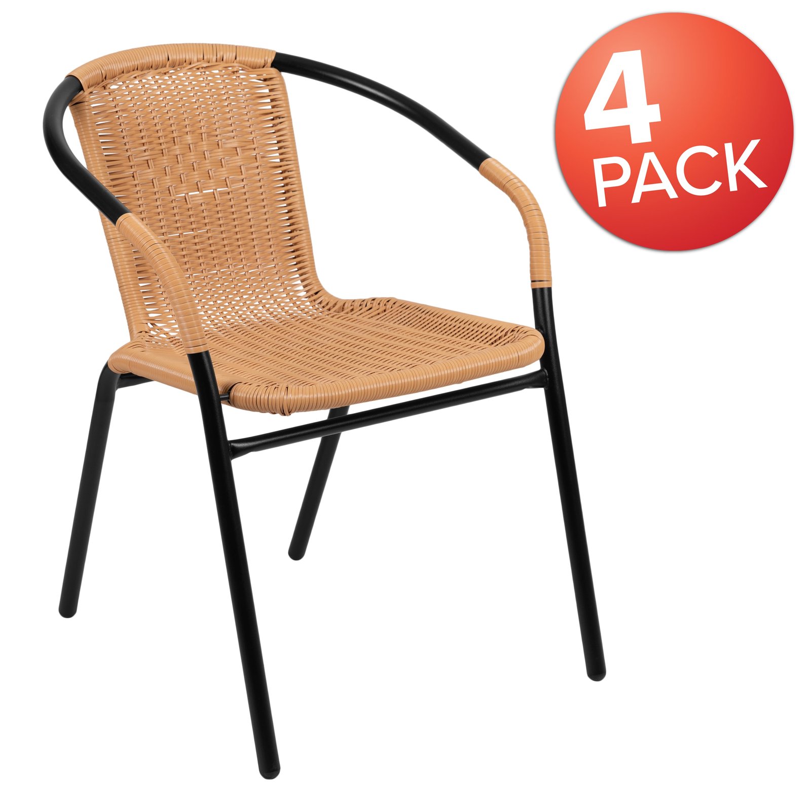 4 Pack Rattan Indoor-Outdoor Restaurant Stack Chair with Curved Back