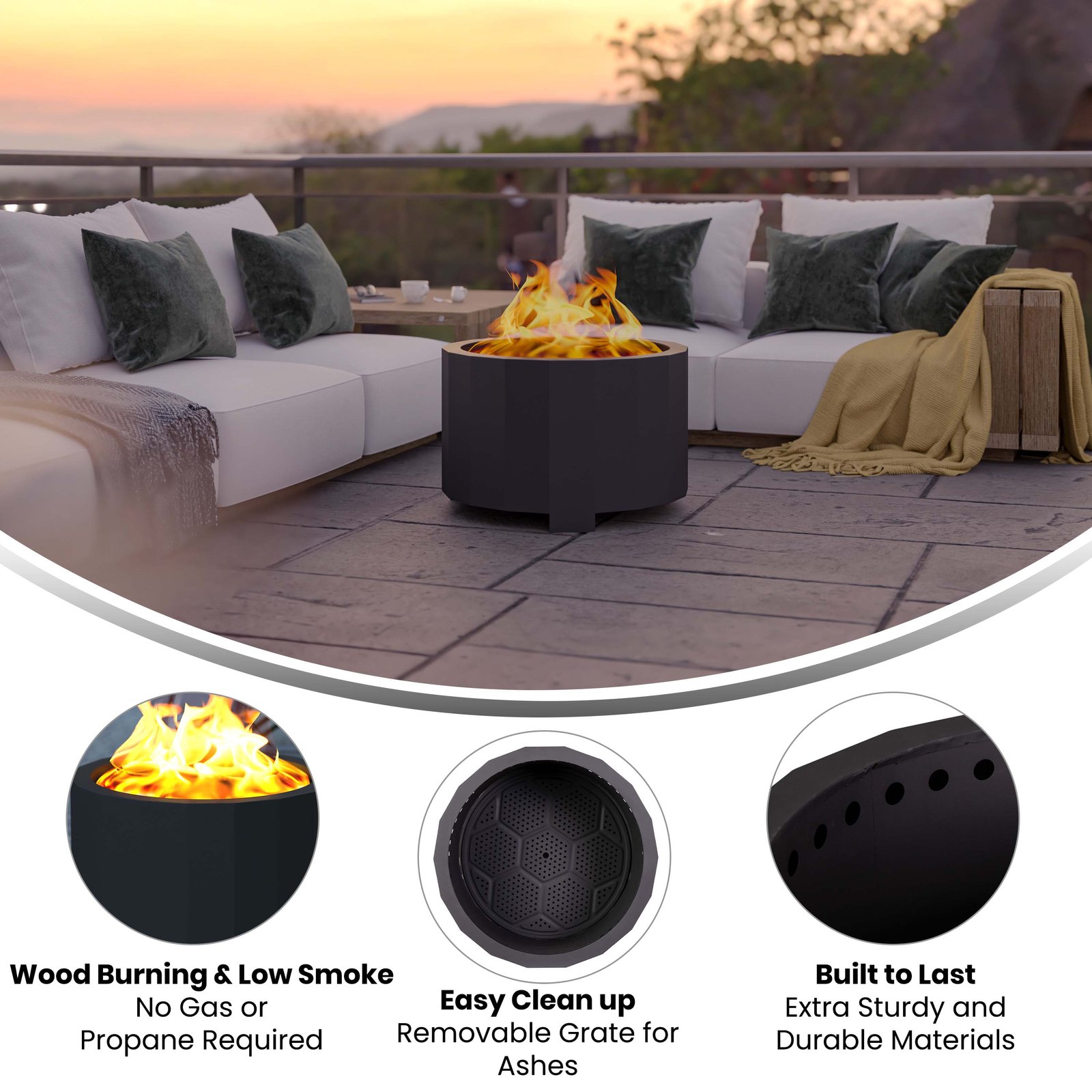 Steel Portable Smokeless Wood Burning Firepit with Waterproof Cover for Outdoor Use