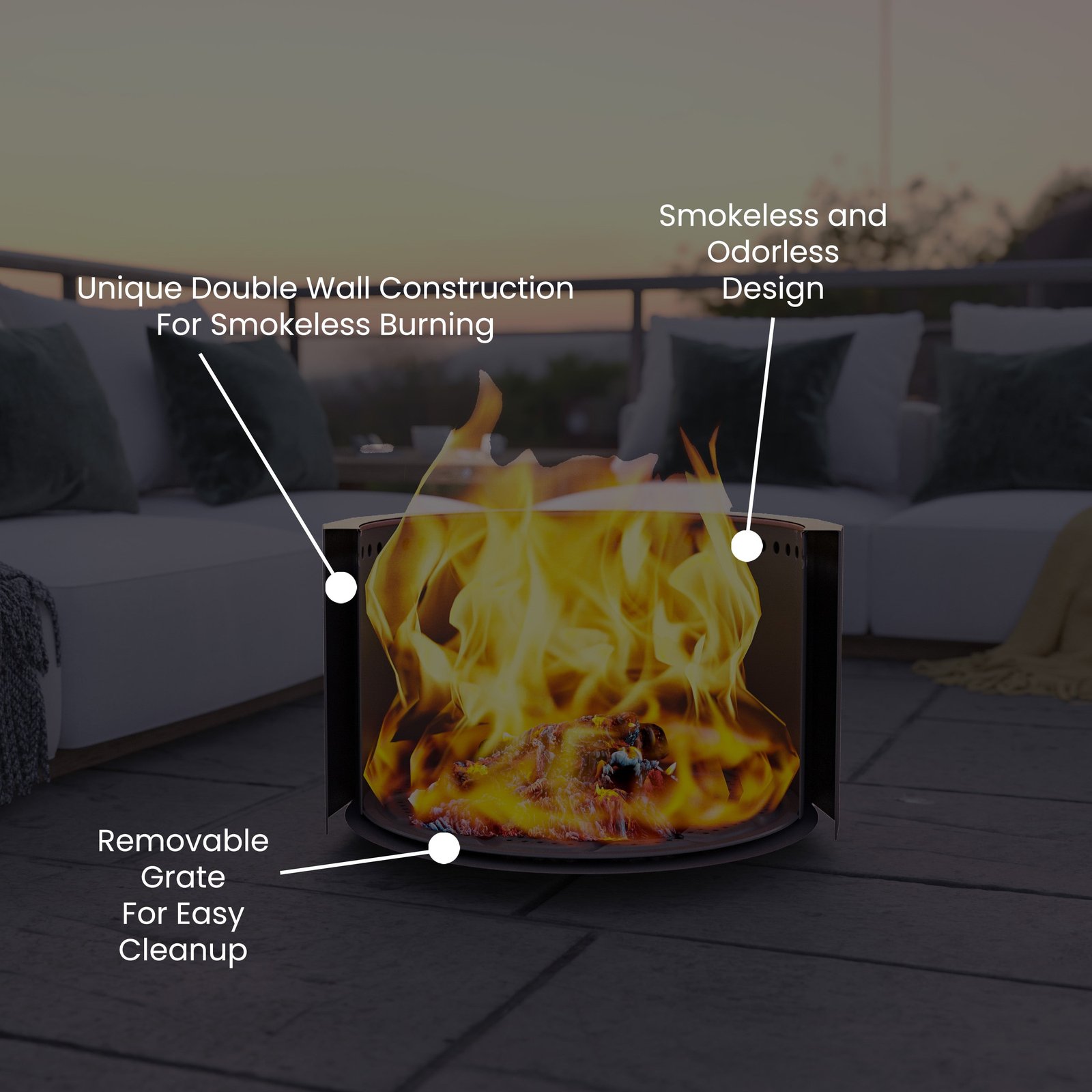 Steel Portable Smokeless Wood Burning Firepit with Waterproof Cover for Outdoor Use