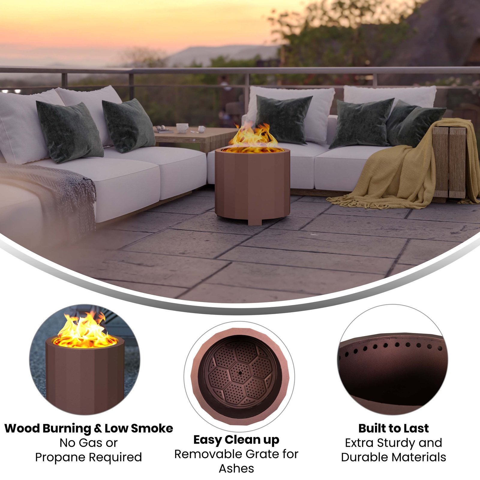 Steel Portable Smokeless Wood Burning Firepit with Waterproof Cover for Outdoor Use