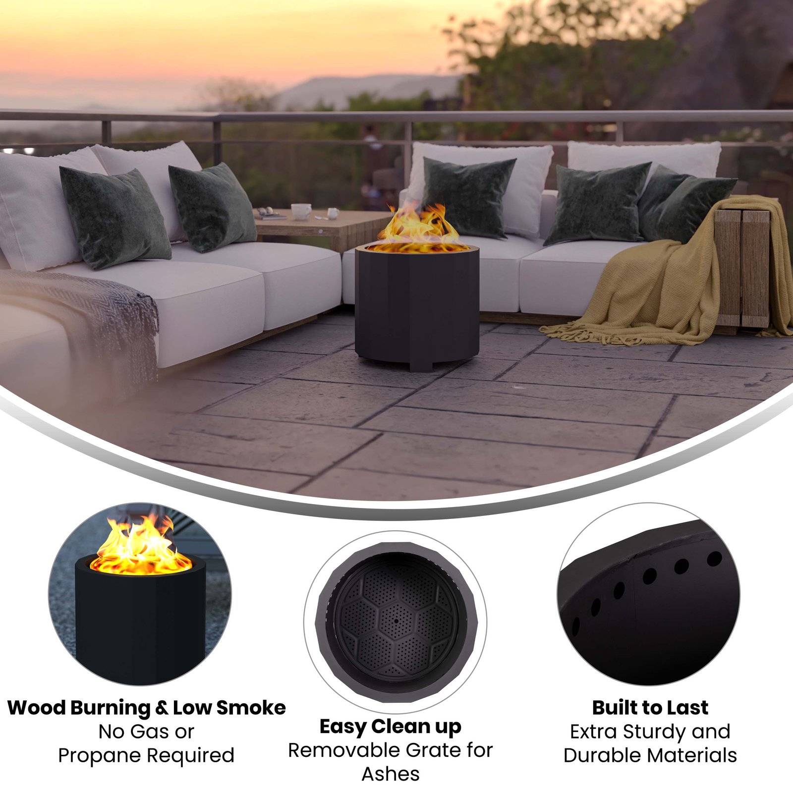 Steel Portable Smokeless Wood Burning Firepit with Waterproof Cover for Outdoor Use