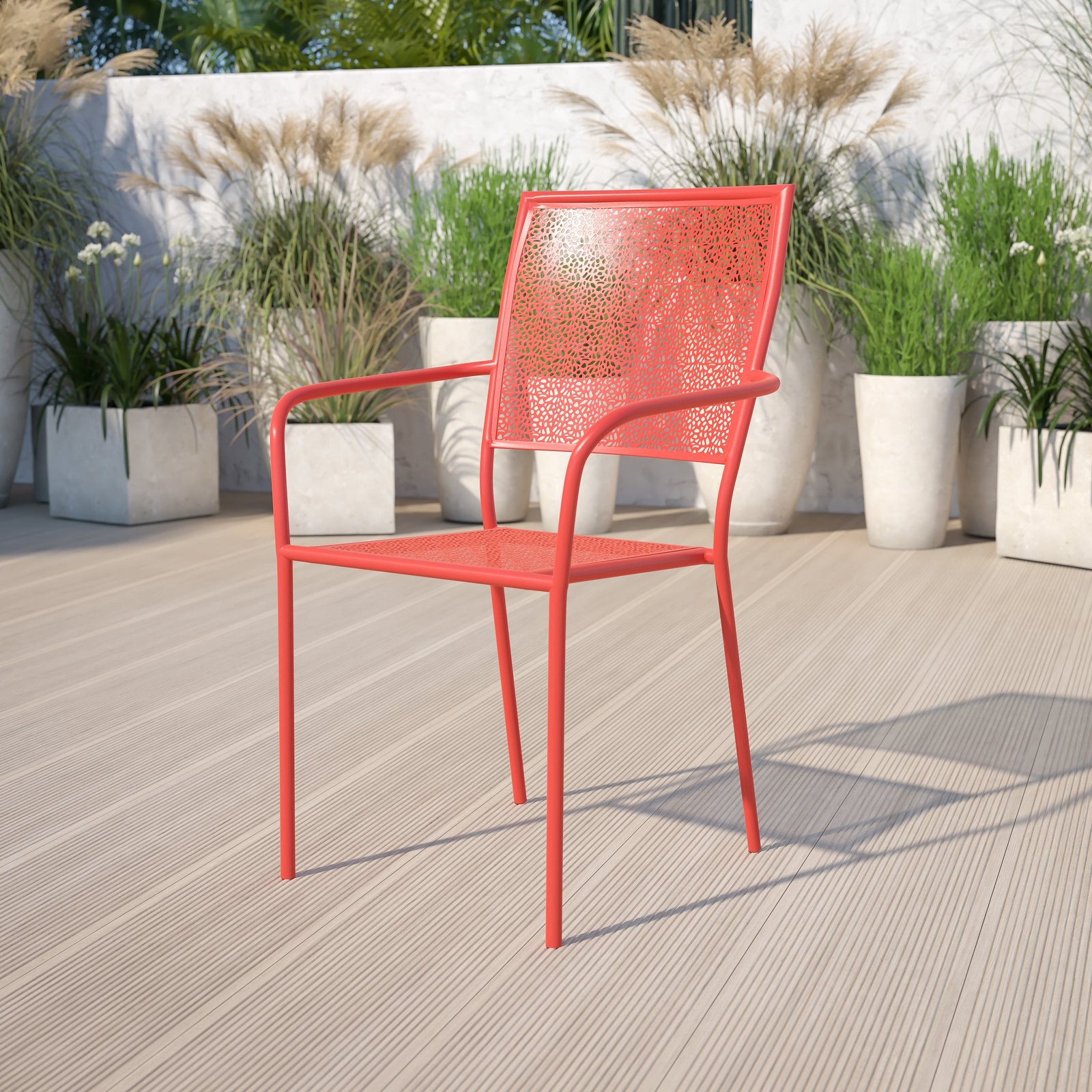 Commercial Grade Colorful Metal Patio Arm Chair with Square Back