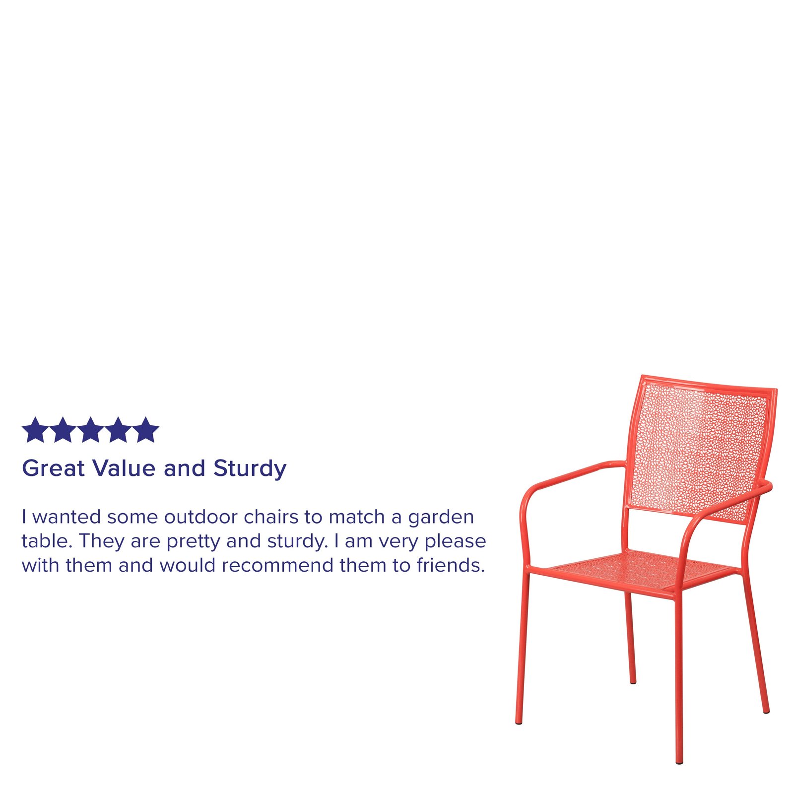 Commercial Grade Colorful Metal Patio Arm Chair with Square Back