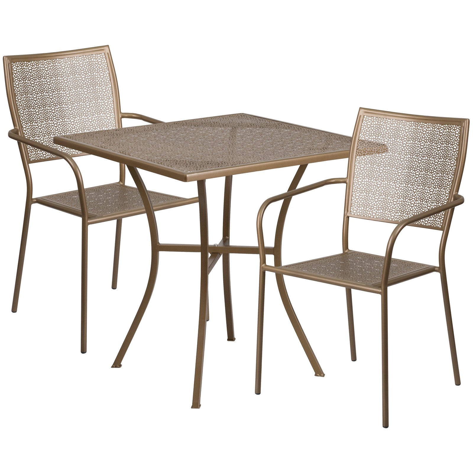 Commercial Grade 28" Square Metal Garden Patio Table Set w/ 2 Square Back Chairs