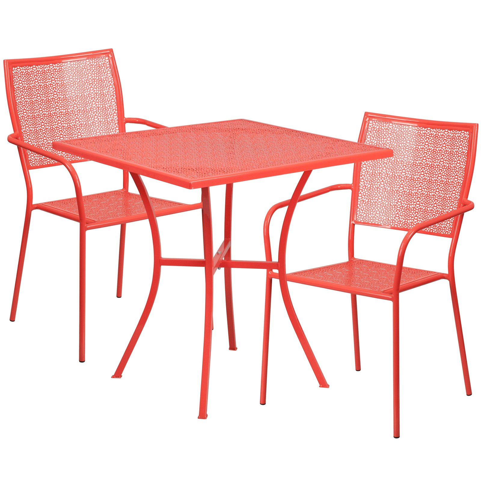 Commercial Grade 28" Square Metal Garden Patio Table Set w/ 2 Square Back Chairs