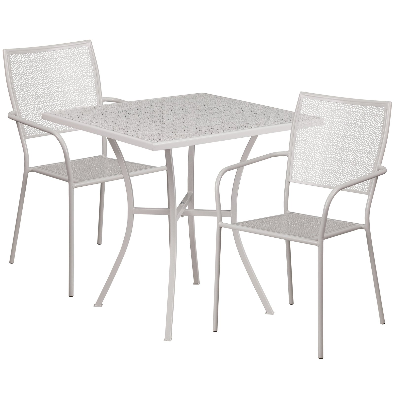 Commercial Grade 28" Square Metal Garden Patio Table Set w/ 2 Square Back Chairs