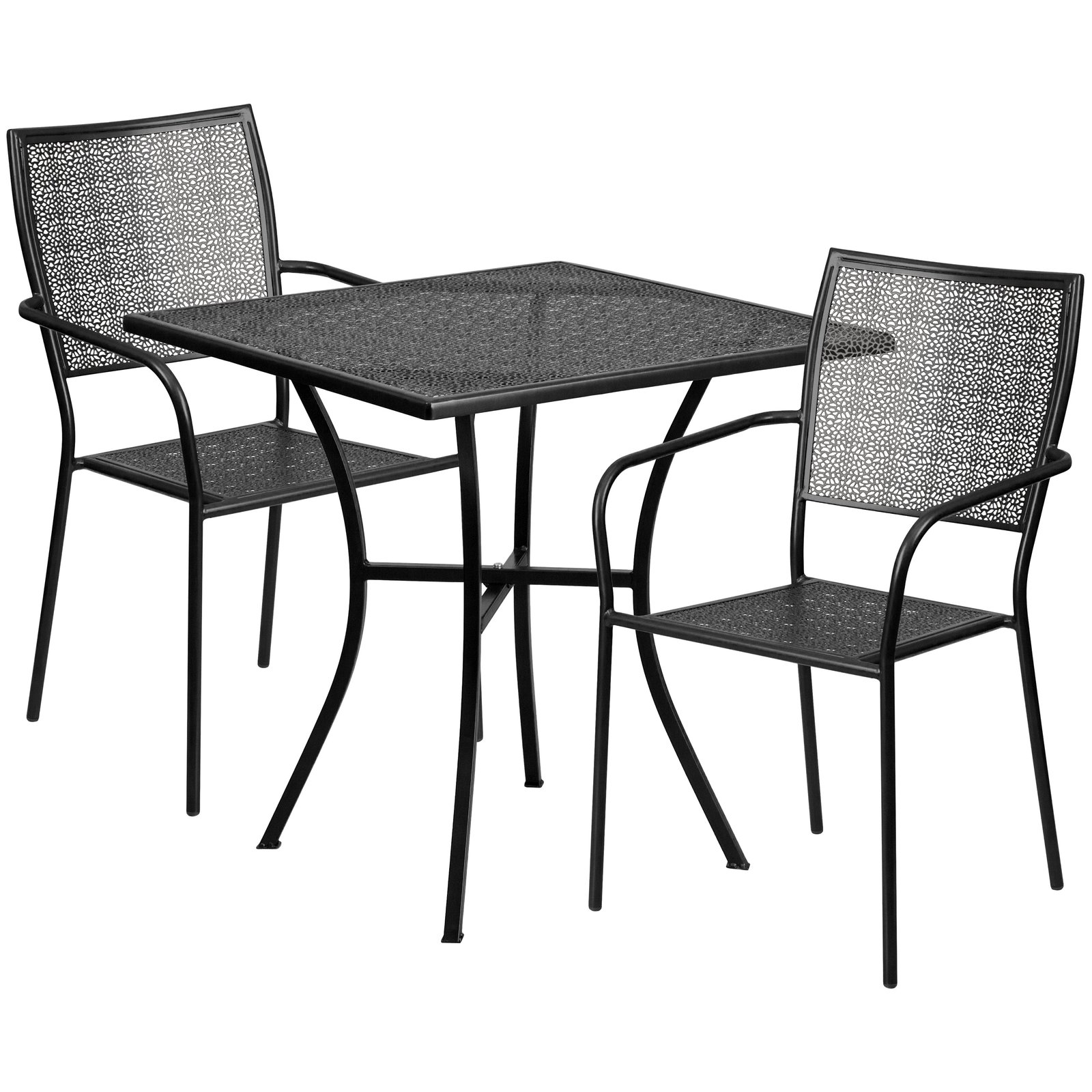 Commercial Grade 28" Square Metal Garden Patio Table Set w/ 2 Square Back Chairs