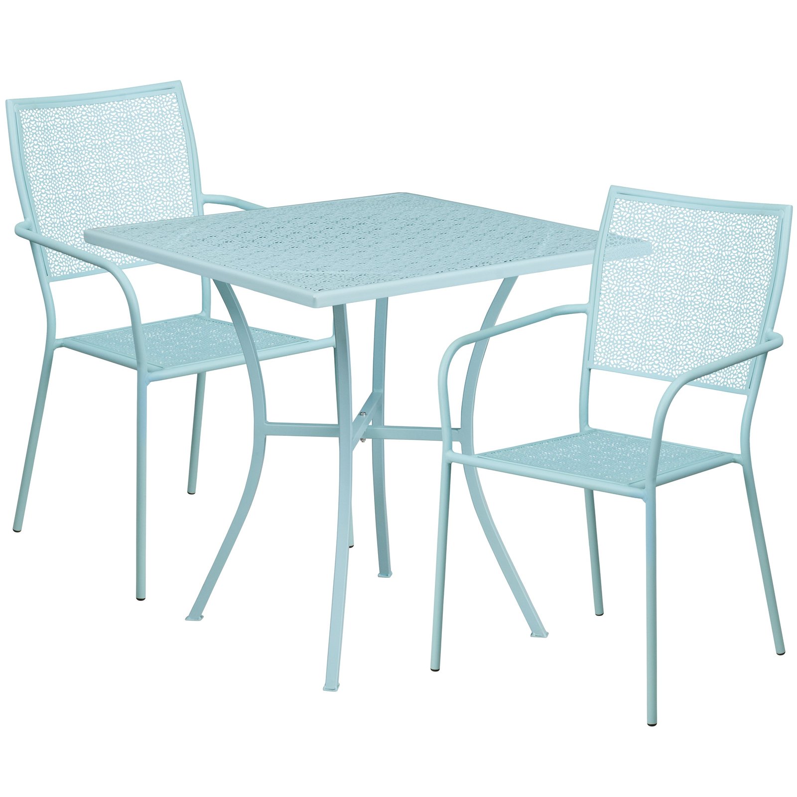 Commercial Grade 28" Square Metal Garden Patio Table Set w/ 2 Square Back Chairs