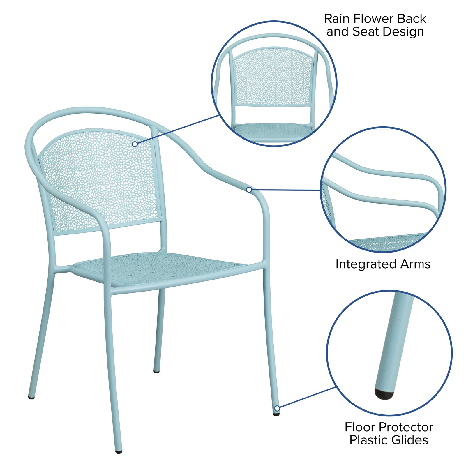 Commercial Grade Colorful Metal Patio Arm Chair with Round Back