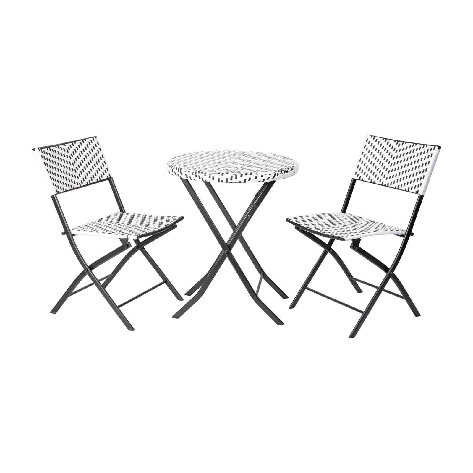 Three Piece Folding French Bistro Set in PE Rattan with Metal Frames for Indoor and Outdoor Use