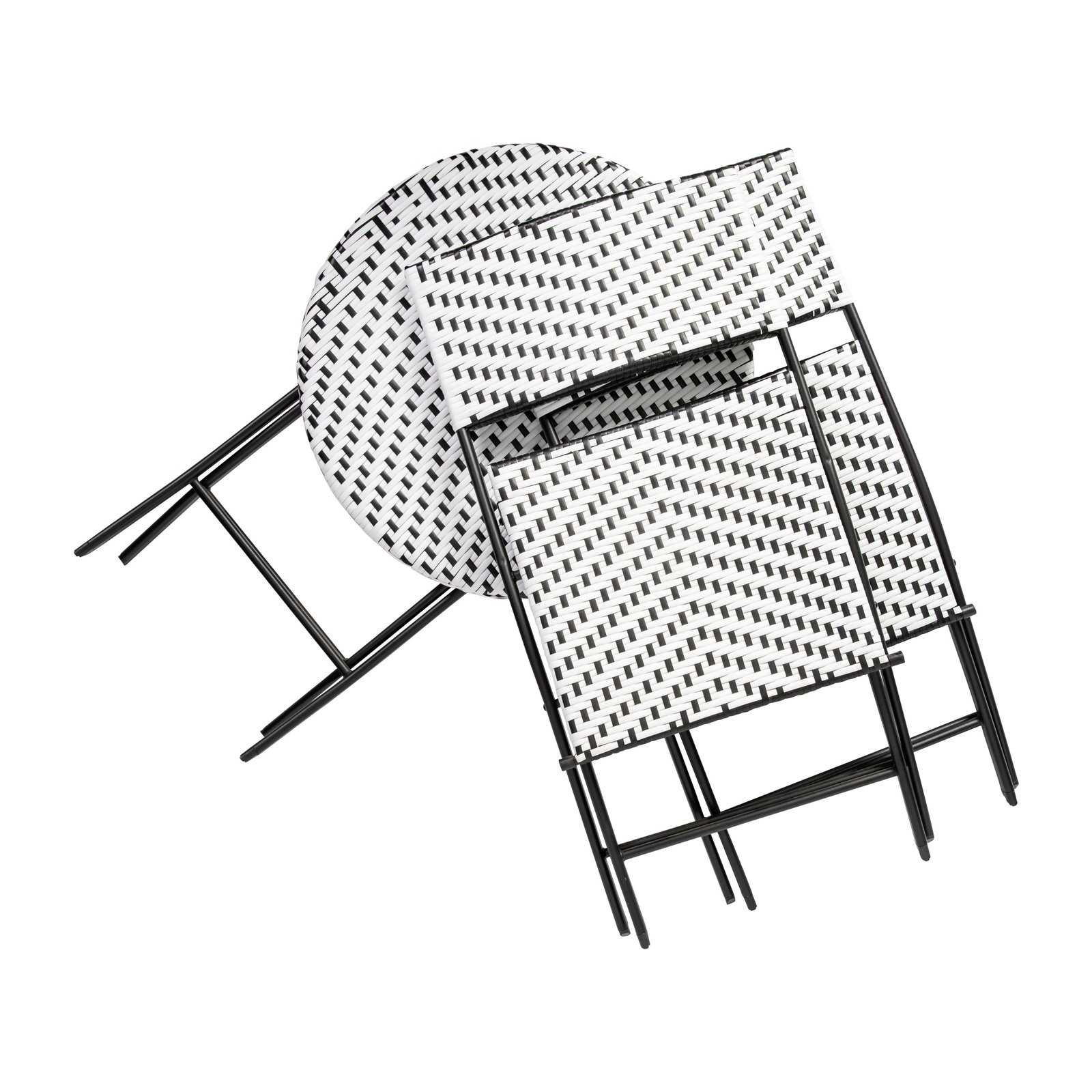 Three Piece Folding French Bistro Set in PE Rattan with Metal Frames for Indoor and Outdoor Use