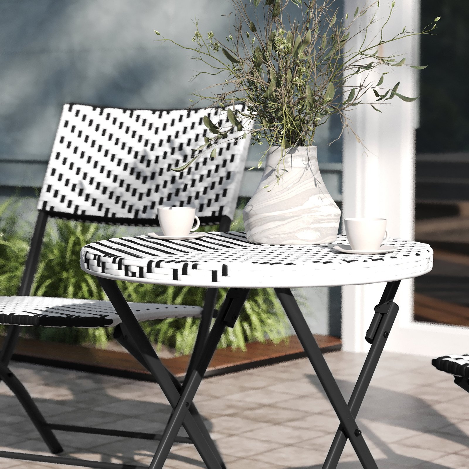 Three Piece Folding French Bistro Set in PE Rattan with Metal Frames for Indoor and Outdoor Use