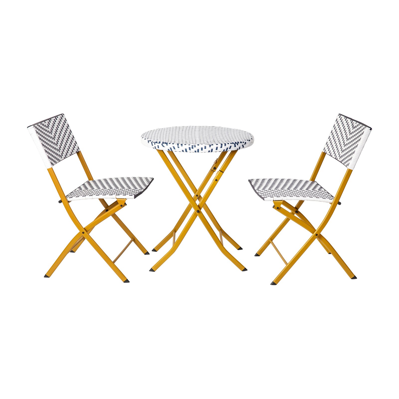 Three Piece Folding French Bistro Set in PE Rattan with Metal Frames for Indoor and Outdoor Use